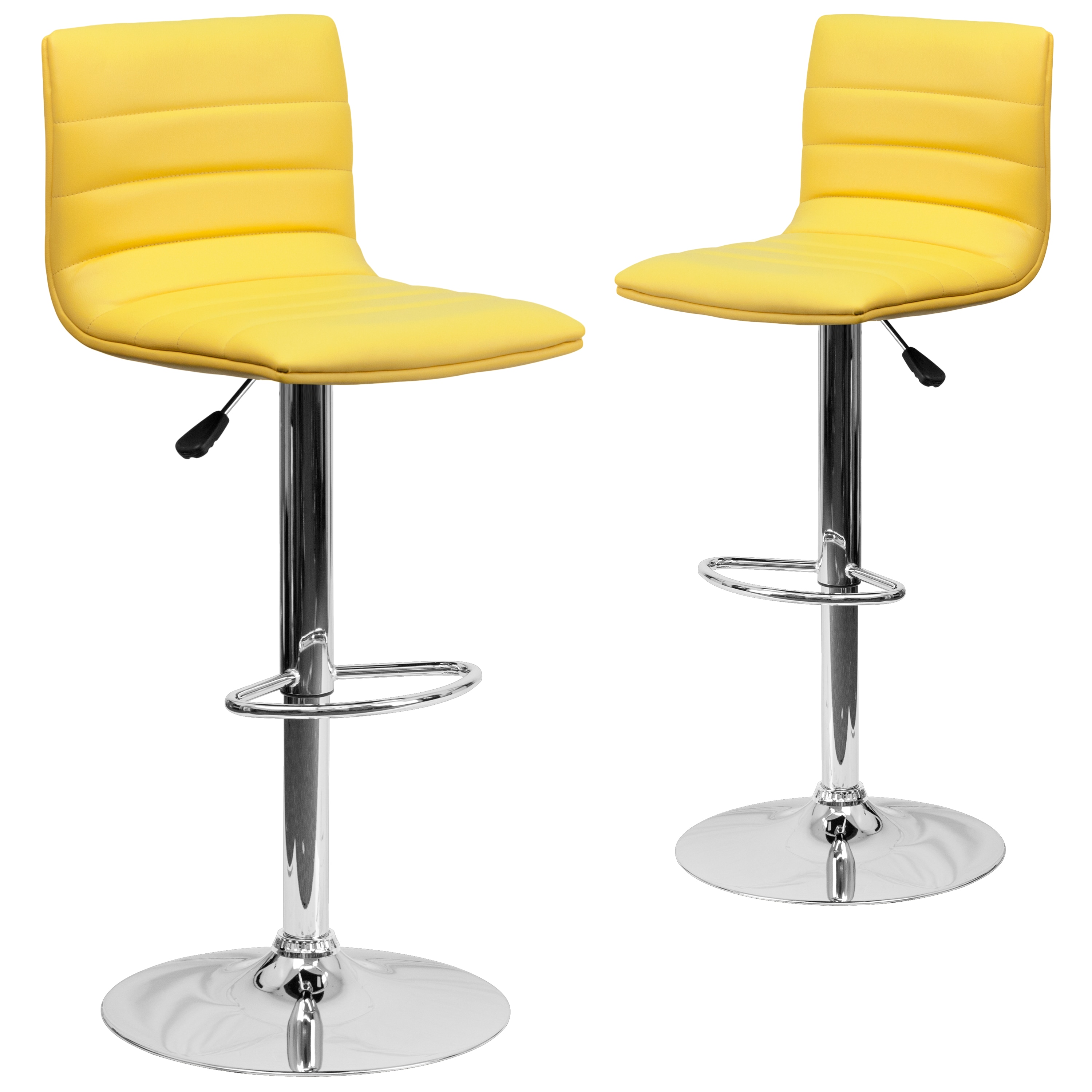 Flash Furniture 847254071703 Set of 2 Yellow 33-in H Adjustable height Upholstered Swivel Metal Bar Stool Back