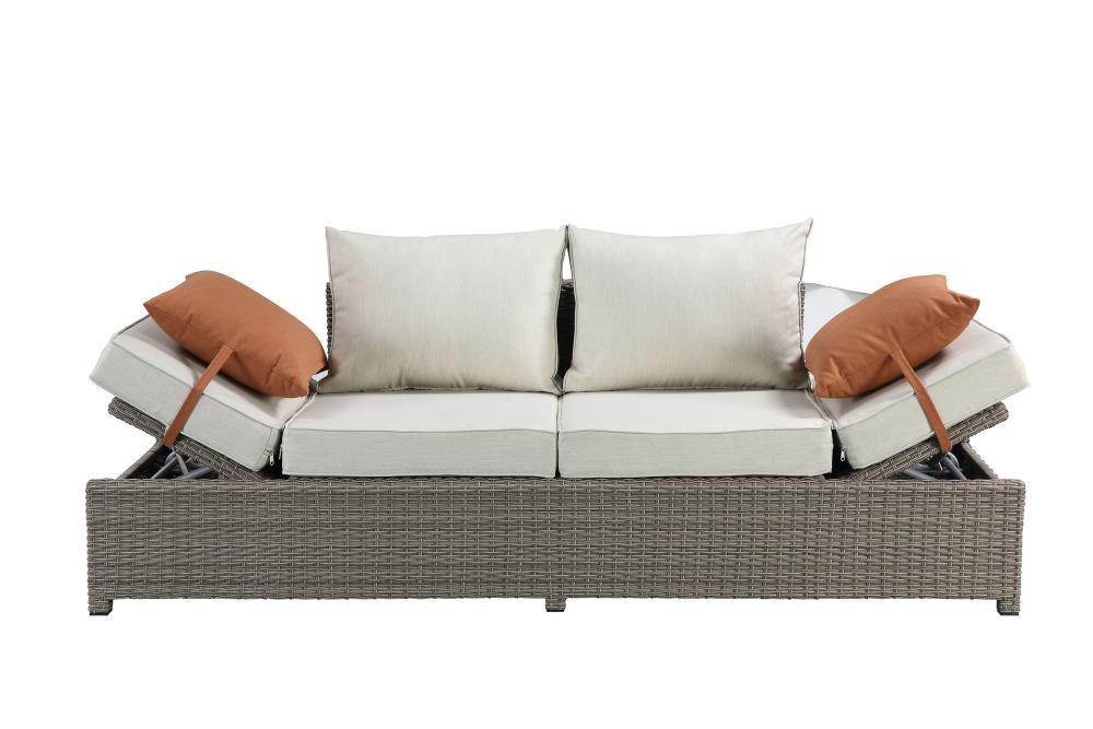 ACME FURNITURE Salena Wicker Outdoor Sofa White Cushion(S) and