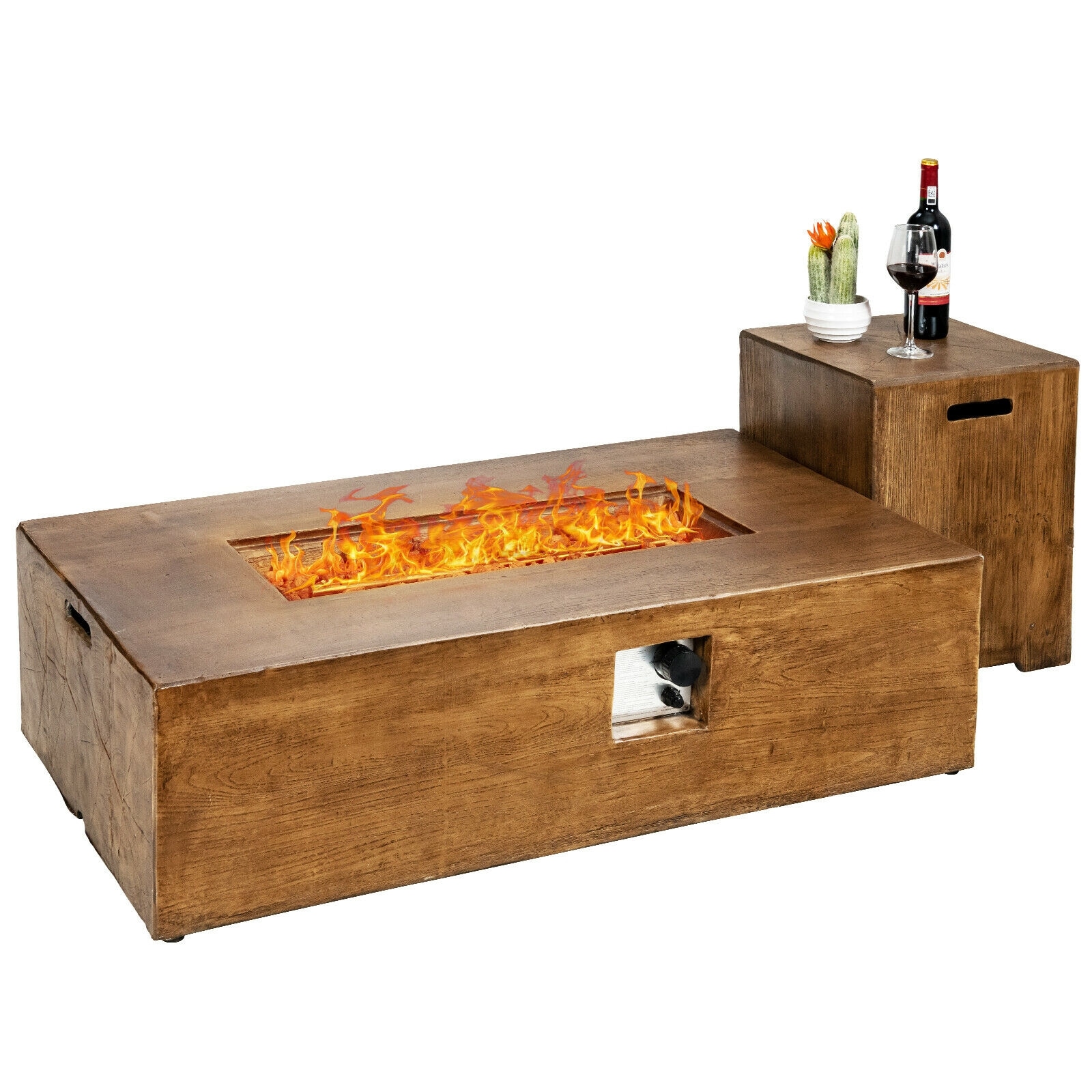 Slickblue 50000 BTU Magnesium Oxide Propane Fire Pit Table Stainless Steel Burner Push Button Ignition Concealed 20 Lbs Tank Holder Adjustable Flame Outdoor Fireplace Natural Patio Deck Balcony Use