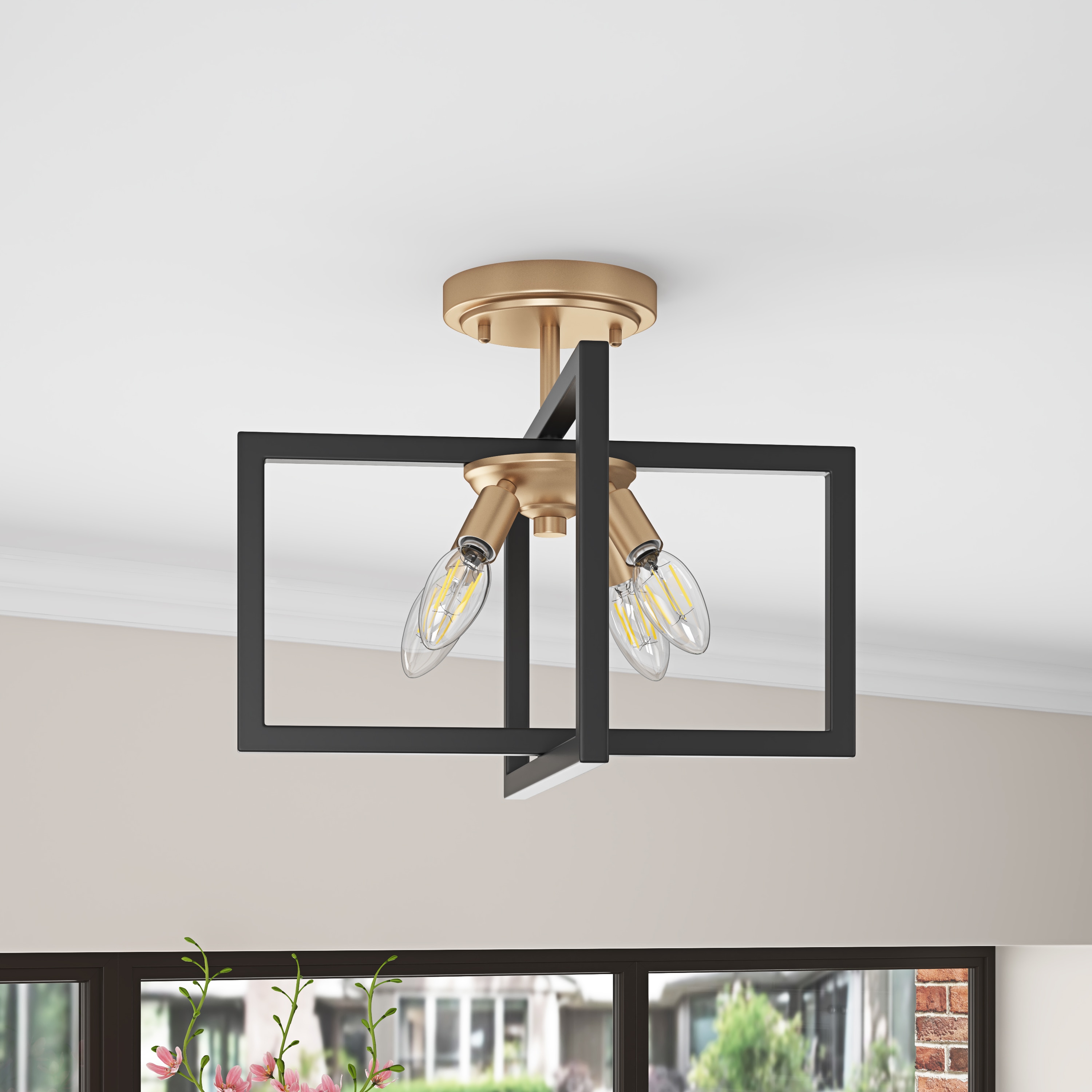 Aiwen HH-C0827 4 -Light 14.76-in Gold Semi Flush Mount Light
