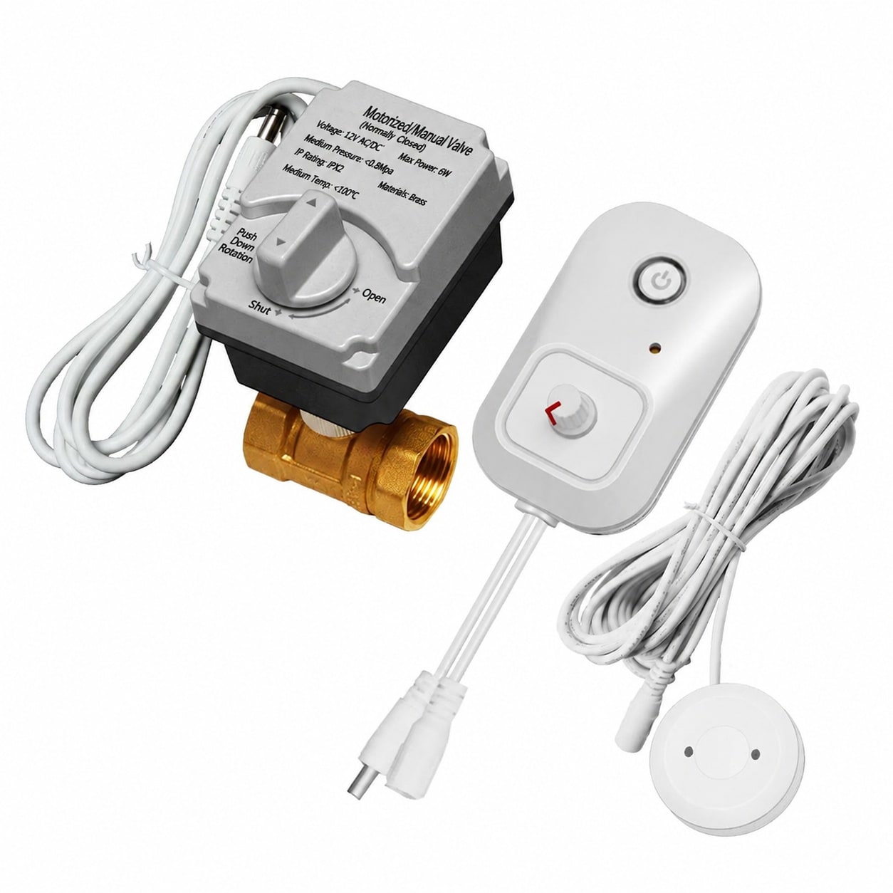 Aoibox  3 4 in Automatic Water Leak Detector with Shutoff Valve Dual Sided 15 ft Sensor and Alarm