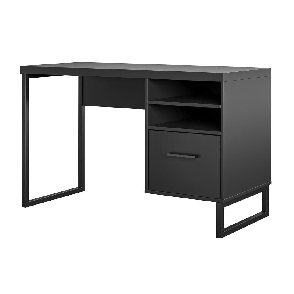 Mexican Painted Wood Office Desk with Drawers - Black