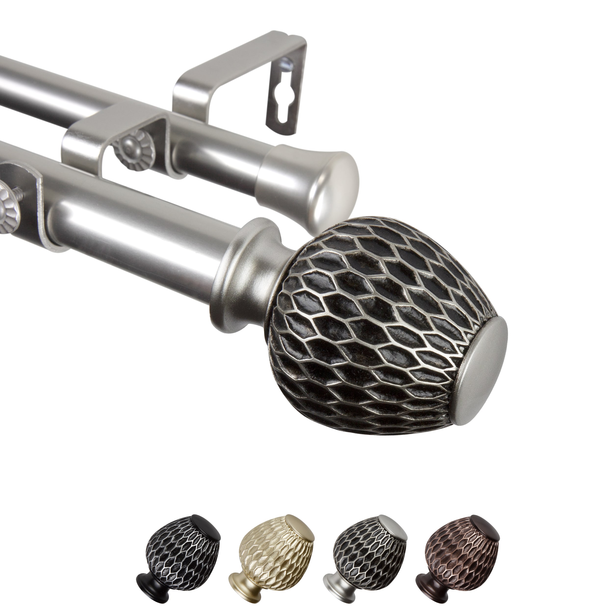 Hart & Harlow L-100-39-285-D Ashley 1-in 28-in to 48-in Satin nickel Steel Double curtain rod with Finials