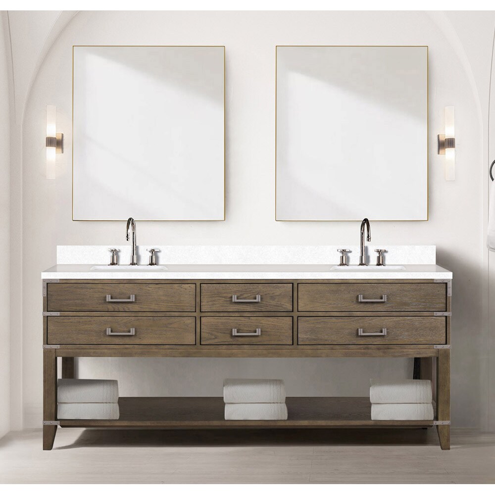 Greenberg 84-in Grey Oak Undermount Double Sink Floating Bathroom Vanity with White Marble Top in Gray | - Lexora LVGR80DR310