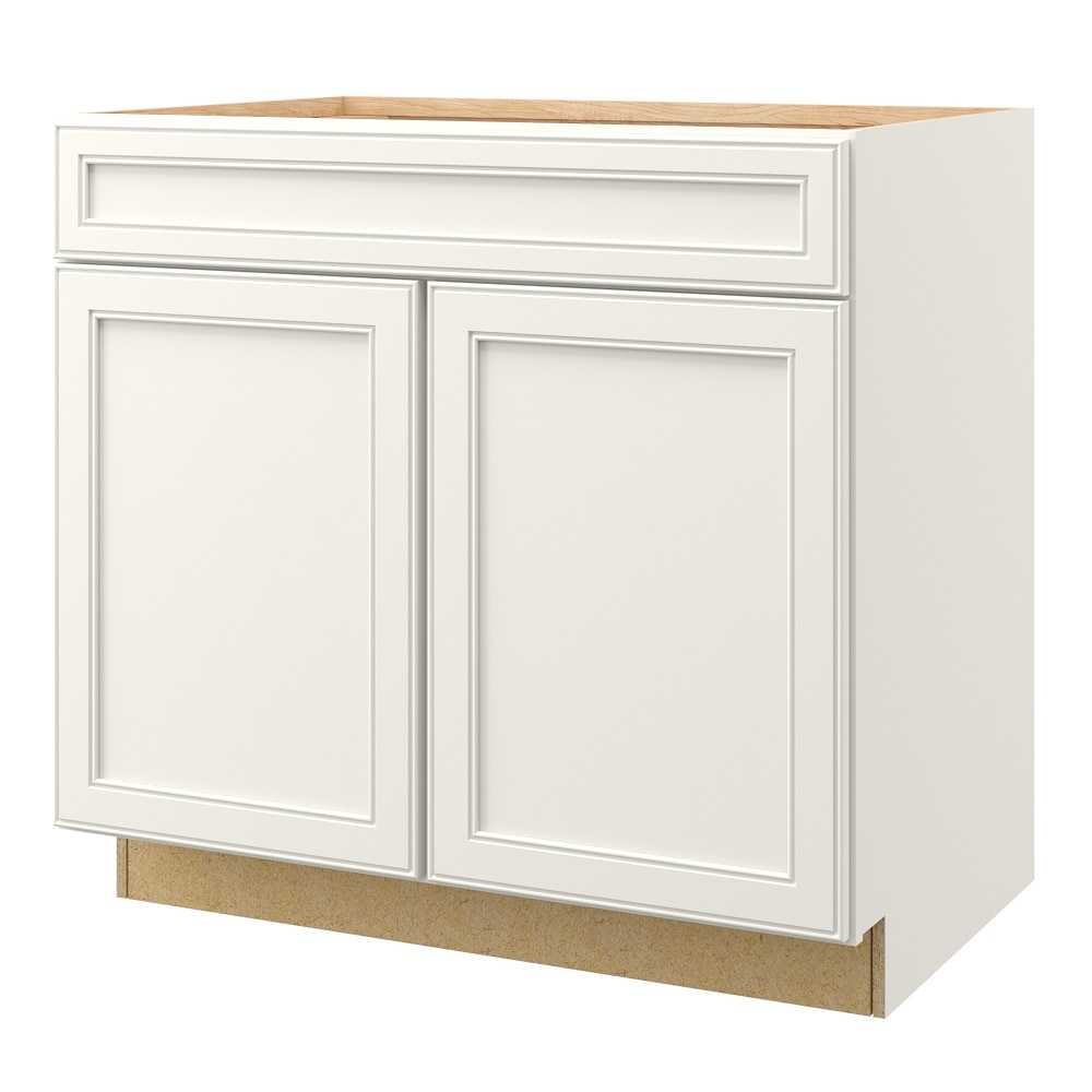 McKeller 36-in W x 34.5-in H x 24-in D Linen 1-Drawer Base Fully Assembled Cabinet (Flat Panel Square Style) in White | - allen + roth 20807MK