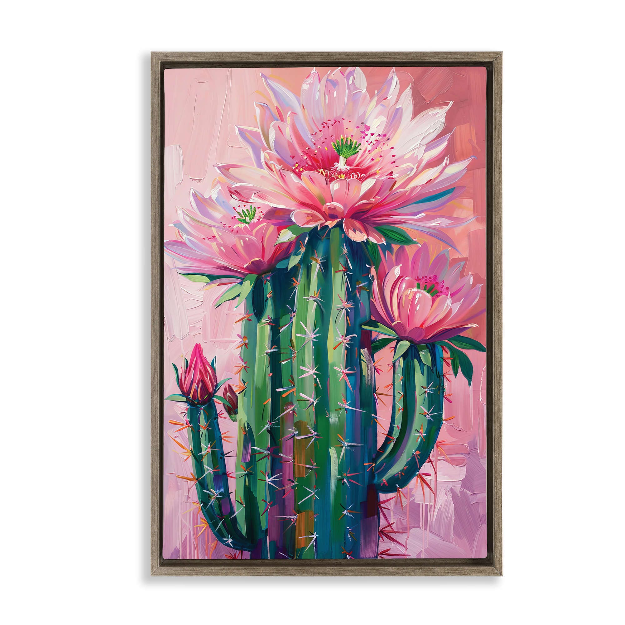 Stupell Industries BT-659-FFE-16X24 Pink Blossomed Cactus Floating Frame design by LSR Design Studio