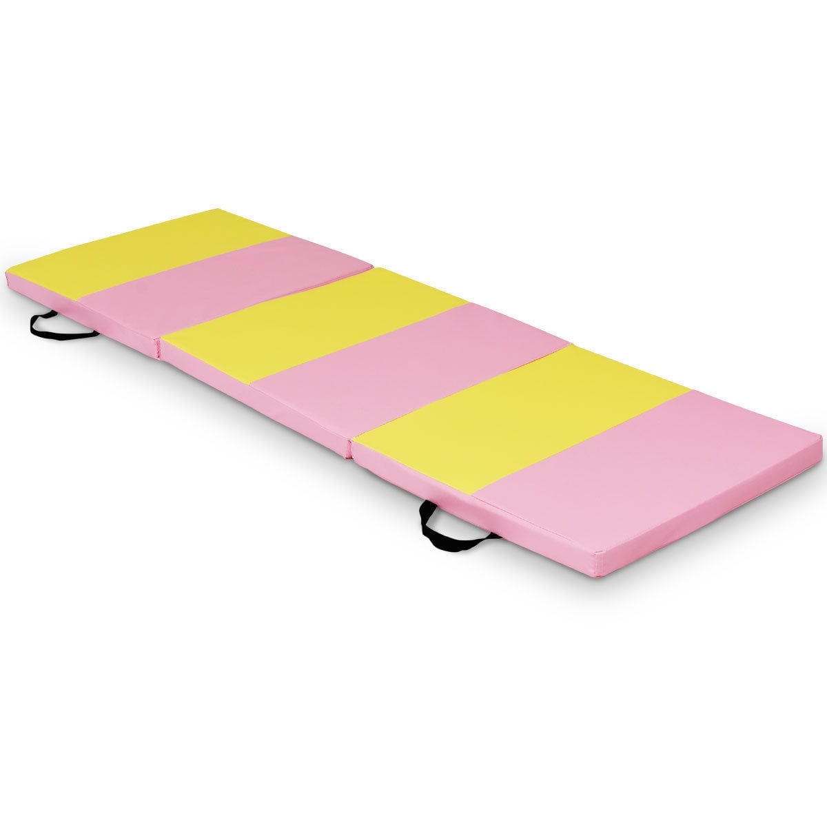 Slickblue D-CO-08363PS PU Leather 6 ft x 2 ft Tri-Fold Exercise Mat in Pink and Yellow with EPE Foam Core for Yoga Gymnastics and Stretching