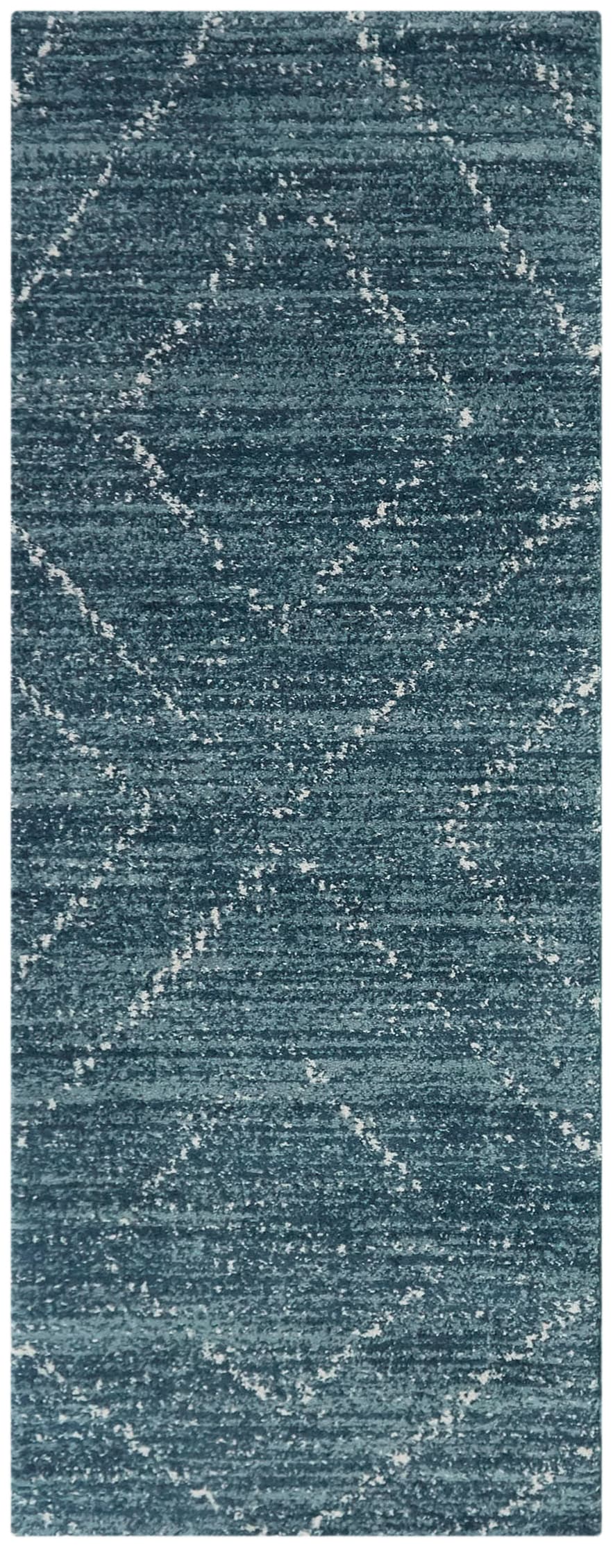 Blue Geometric Easy Care Synthetic Runner Rug