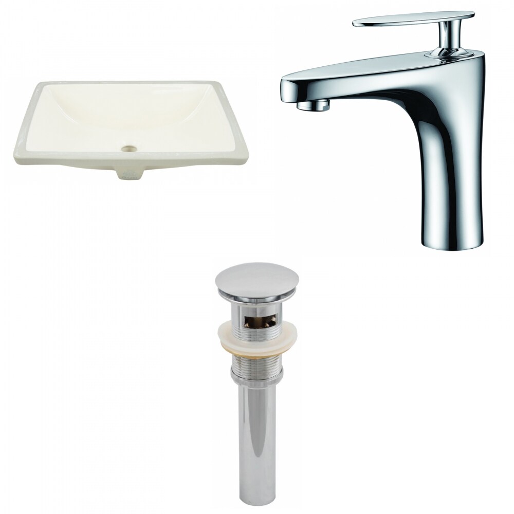 American Imaginations AI-13085 Biscuit Ceramic Undermount Rectangular Transitional Bathroom Sink with Faucet and Overflow Drain Included (13.5-in x 18.25-in)