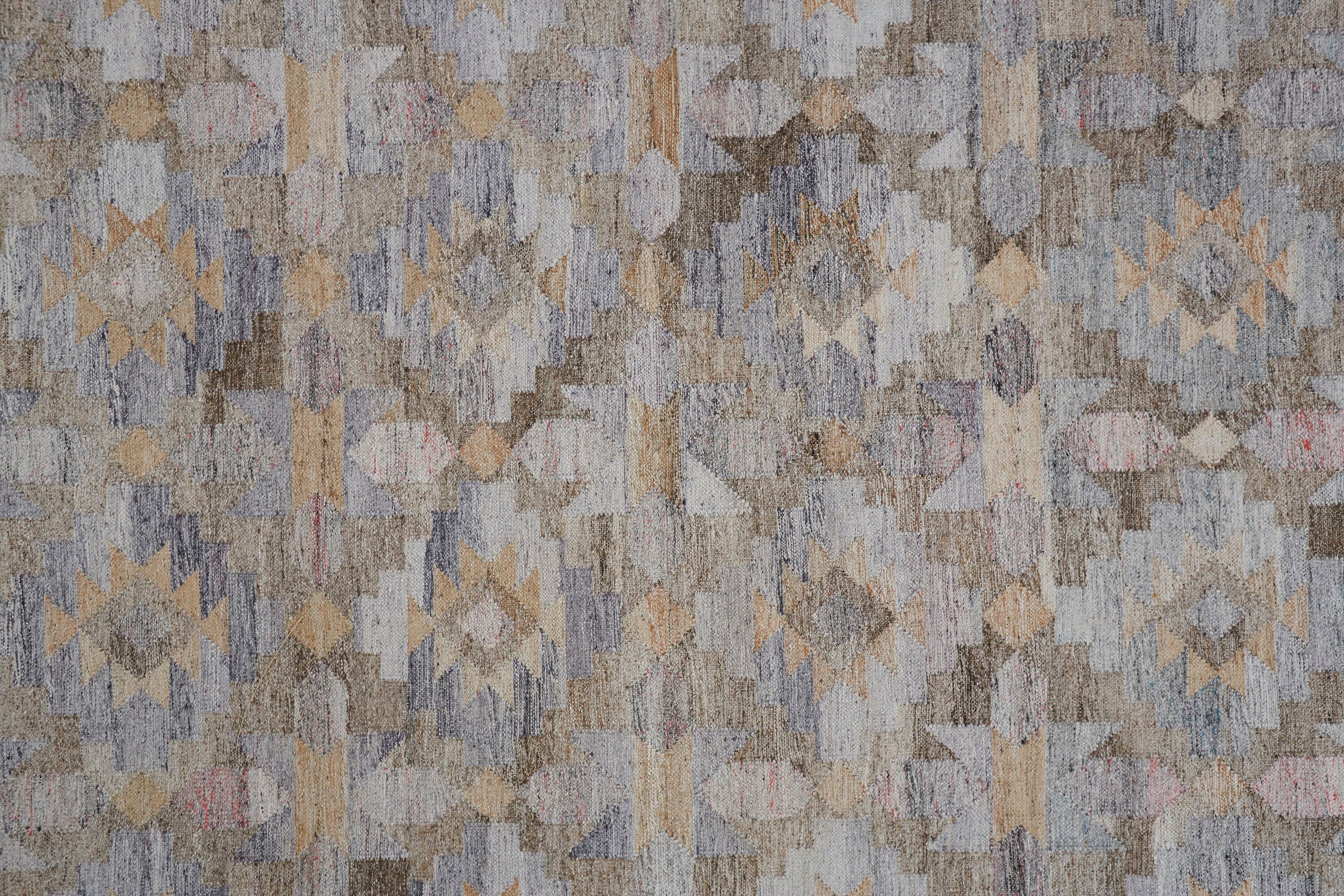Gray Geometric Flat Woven Synthetic Area Rug 8' x 10'