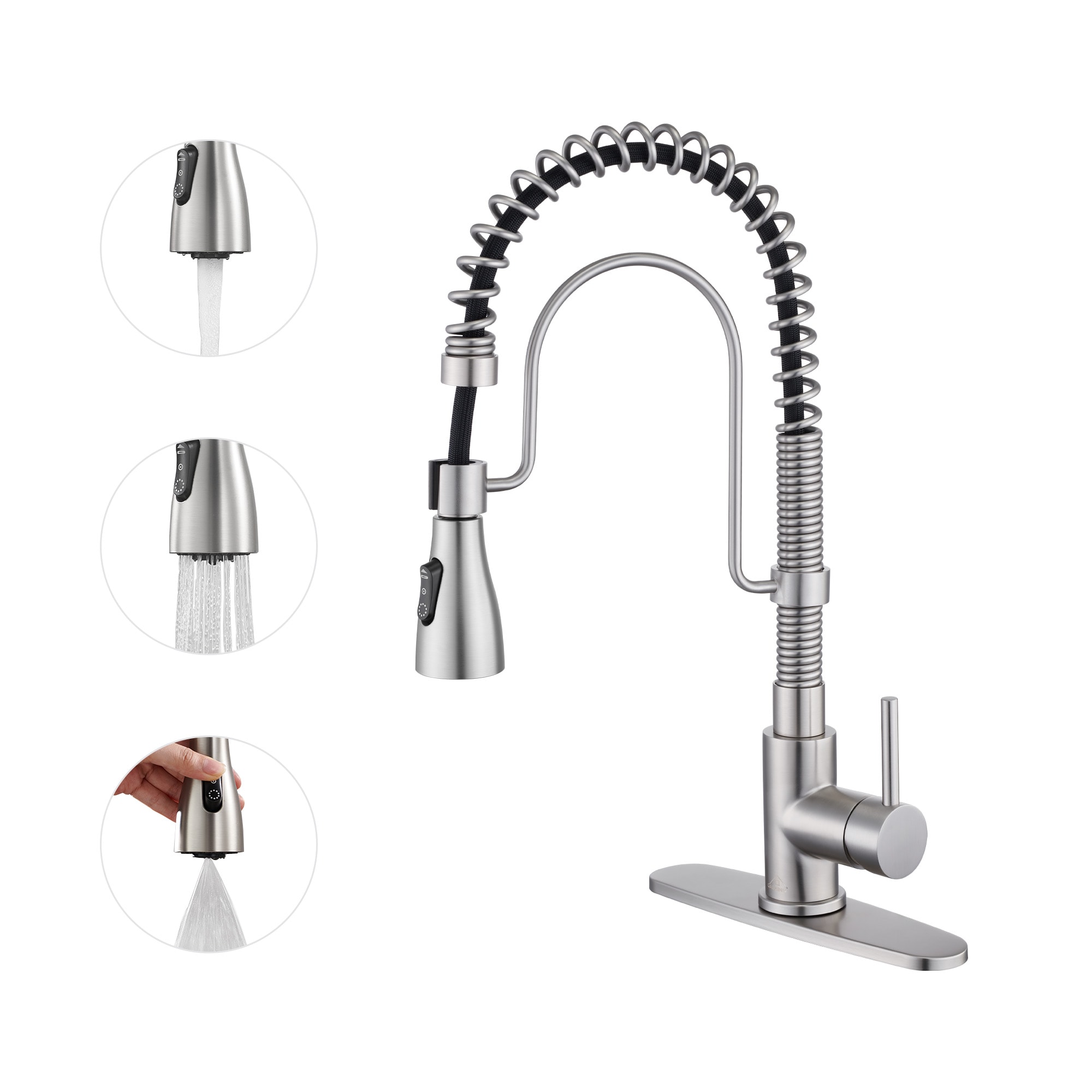 CASAINC KCLT0022-BN Bruehed Nickel Single Handle Deck-mount Pull-out Kitchen Faucet with Sprayer ( Deck Plate Included )