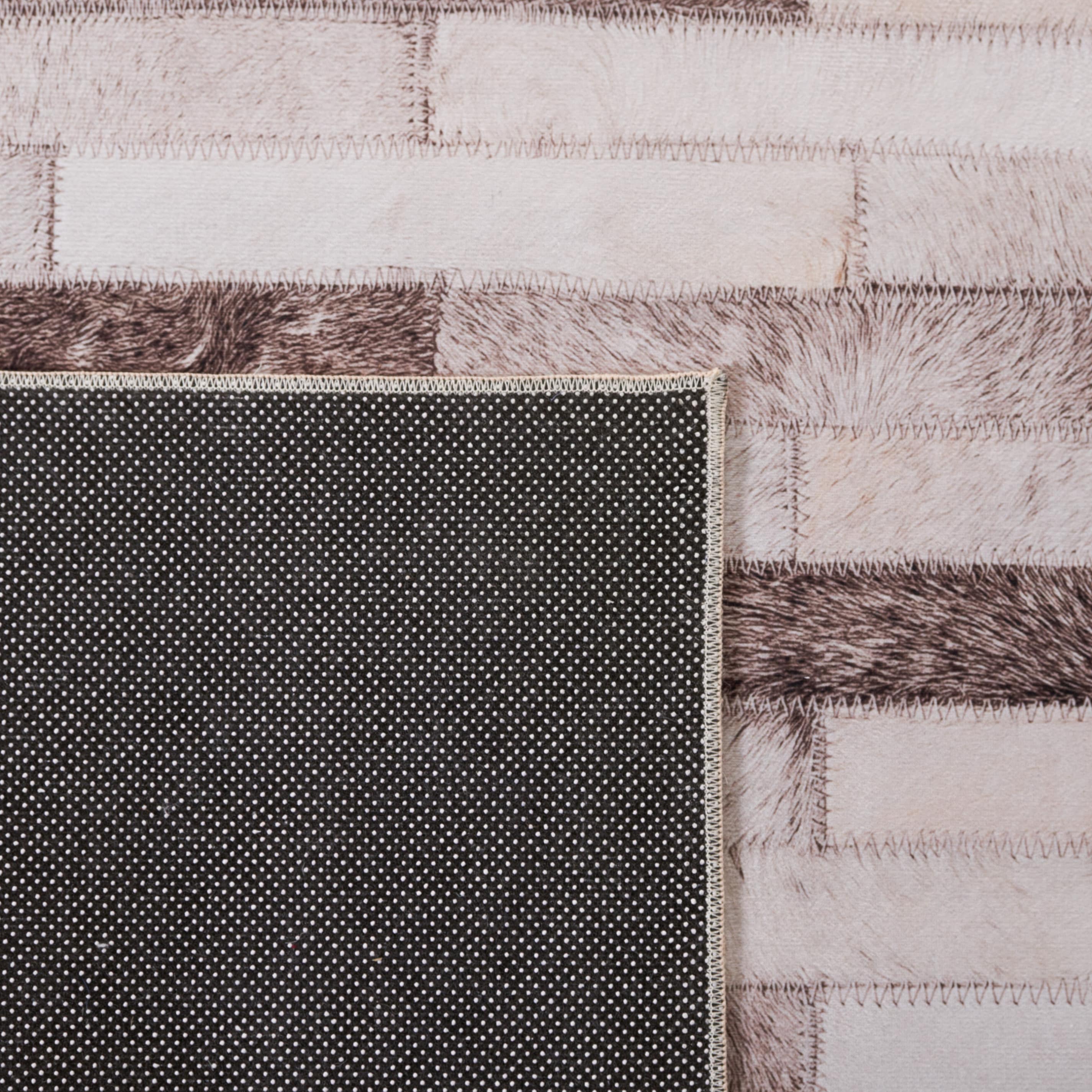 Beige and Brown Faux Fur Rectangular Washable Rug
