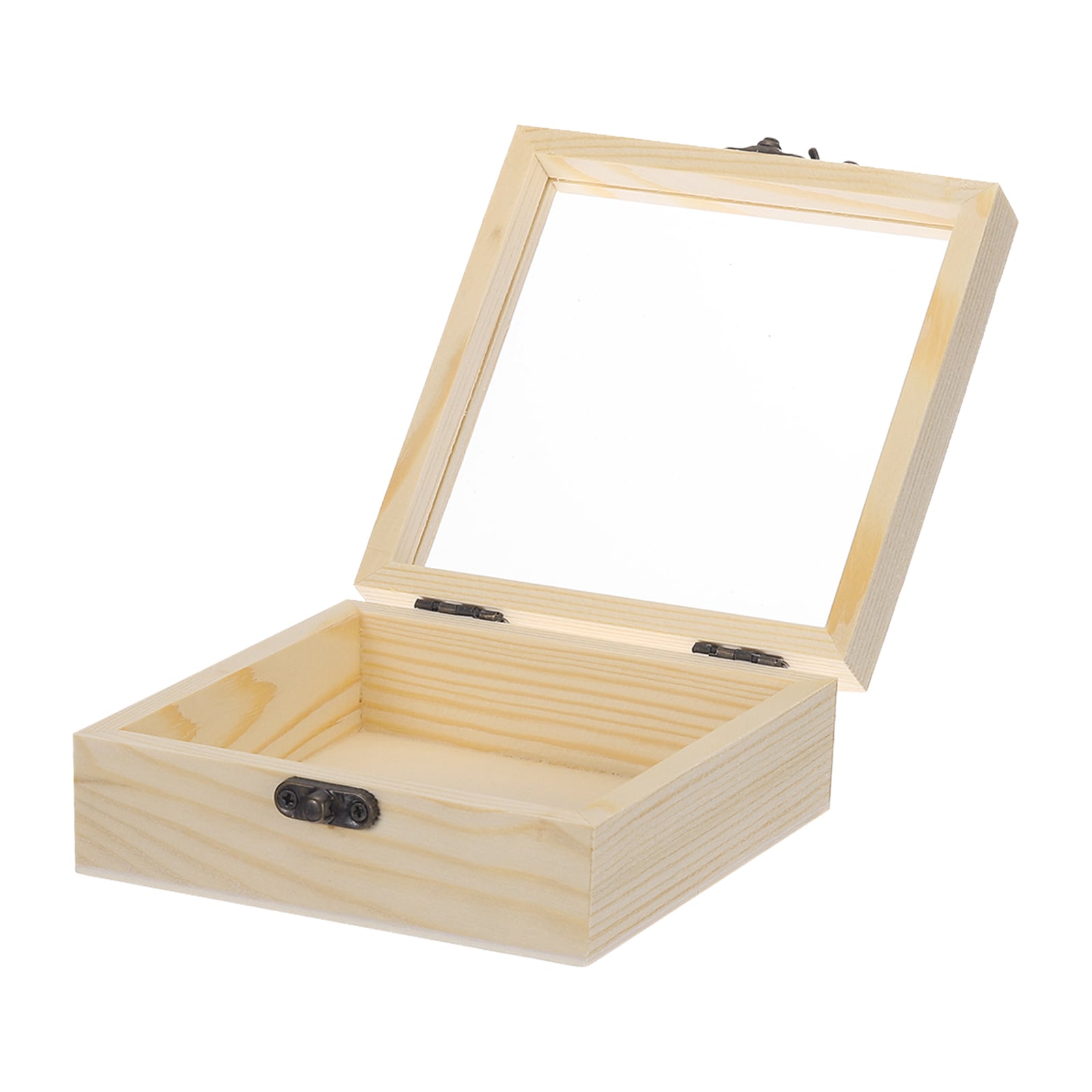 Unique Bargains - Unfinished Wooden Display Box with Hinged Lid 4.7 x 4.7 x 2-Inch Small Wood Kee...