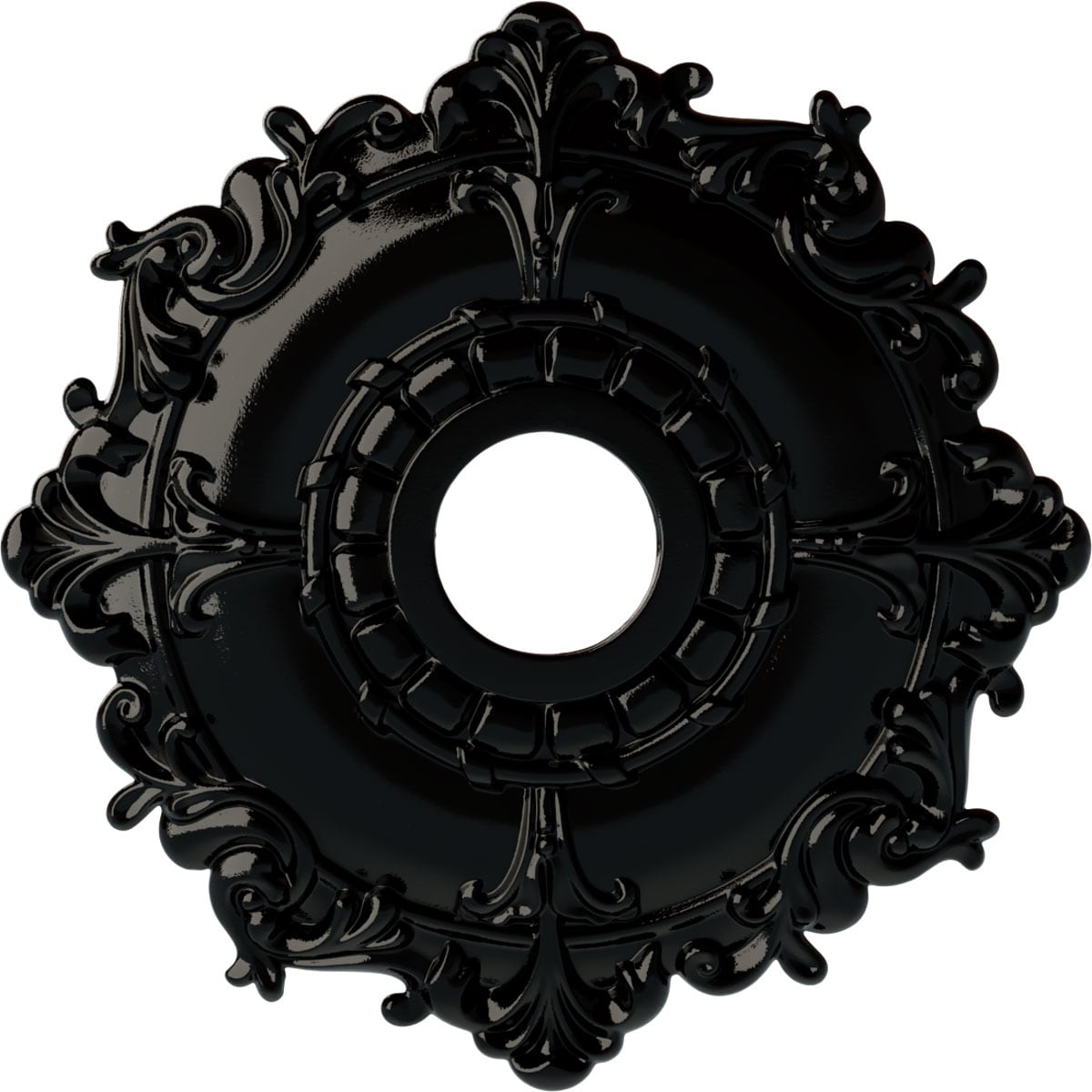 Ekena Millwork CM18RLBPS Riley 18-in W x 18-in L Painted Black Pearl Polyurethane Whole Ceiling Medallion