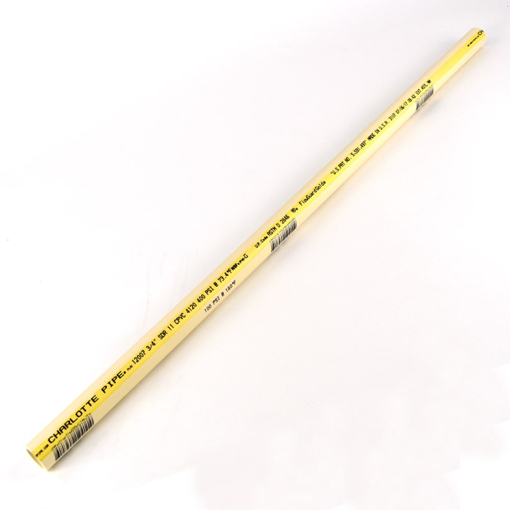 Charlotte Pipe 3/4-in x 2-ft CPVC Pipe for Potable Water Distribution, Cream Color, NSF Safety Listed, Maximum Working Temperature 180F #CTS 12007 0200HC