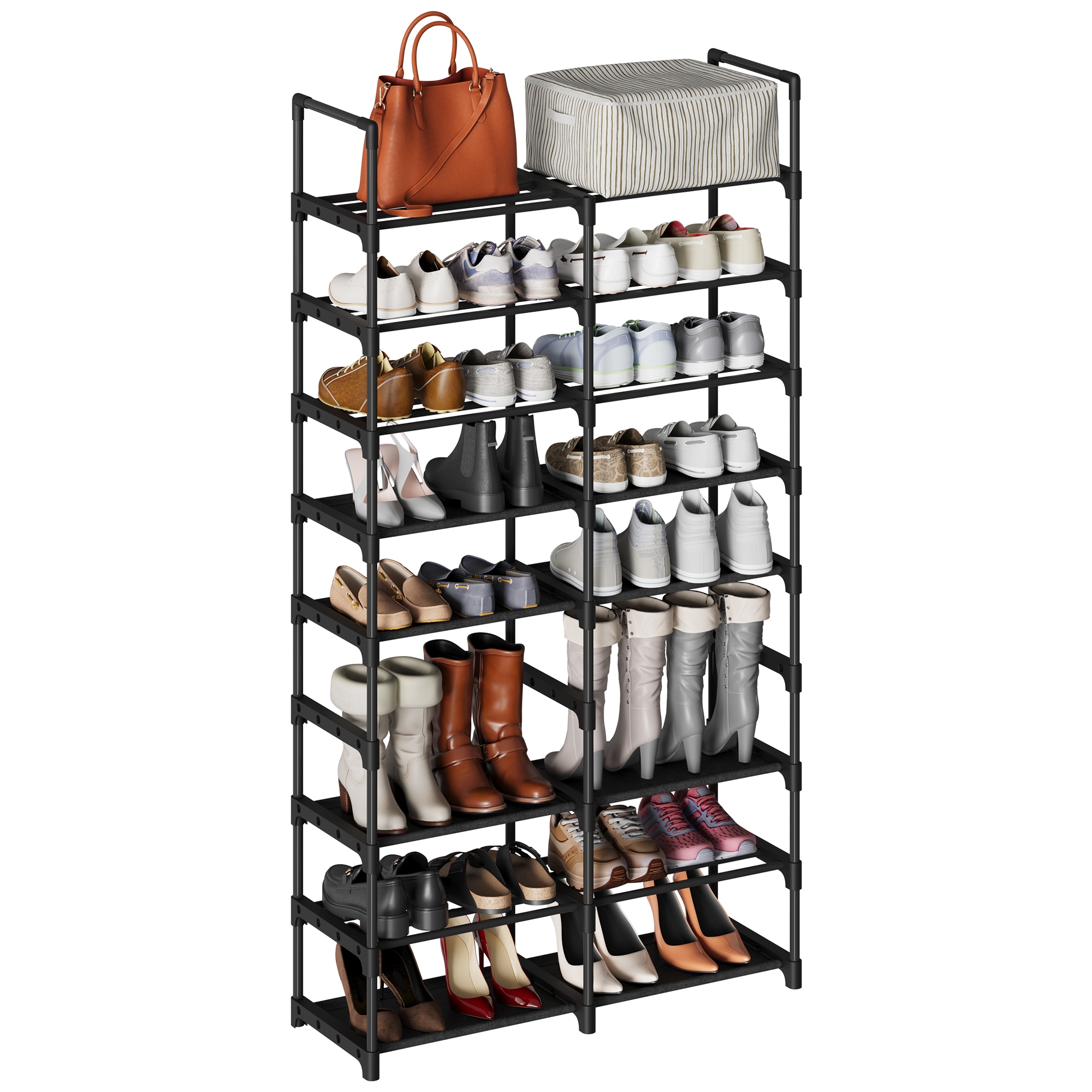 Assile 8-Tier Black Metal Shoe Rack with Removable Fabric Shelves for ...
