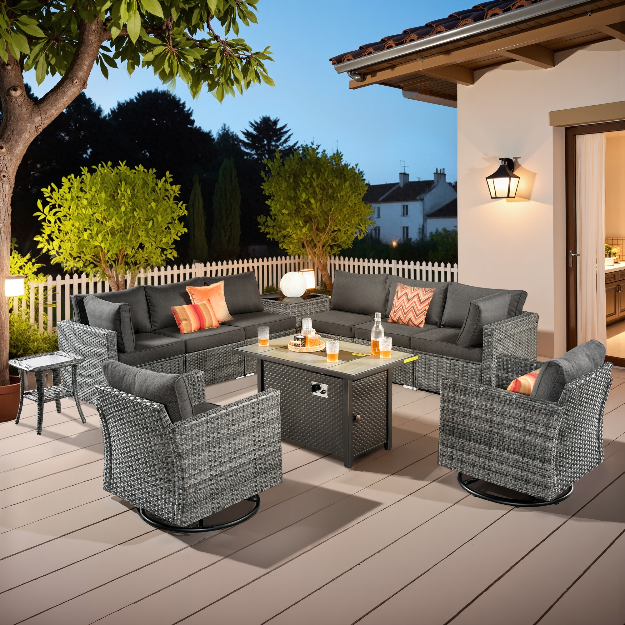 weaxty DCFP03RRS1011 Kuuga Rattan Outdoor Sectional with Black Cushions and Steel Frame