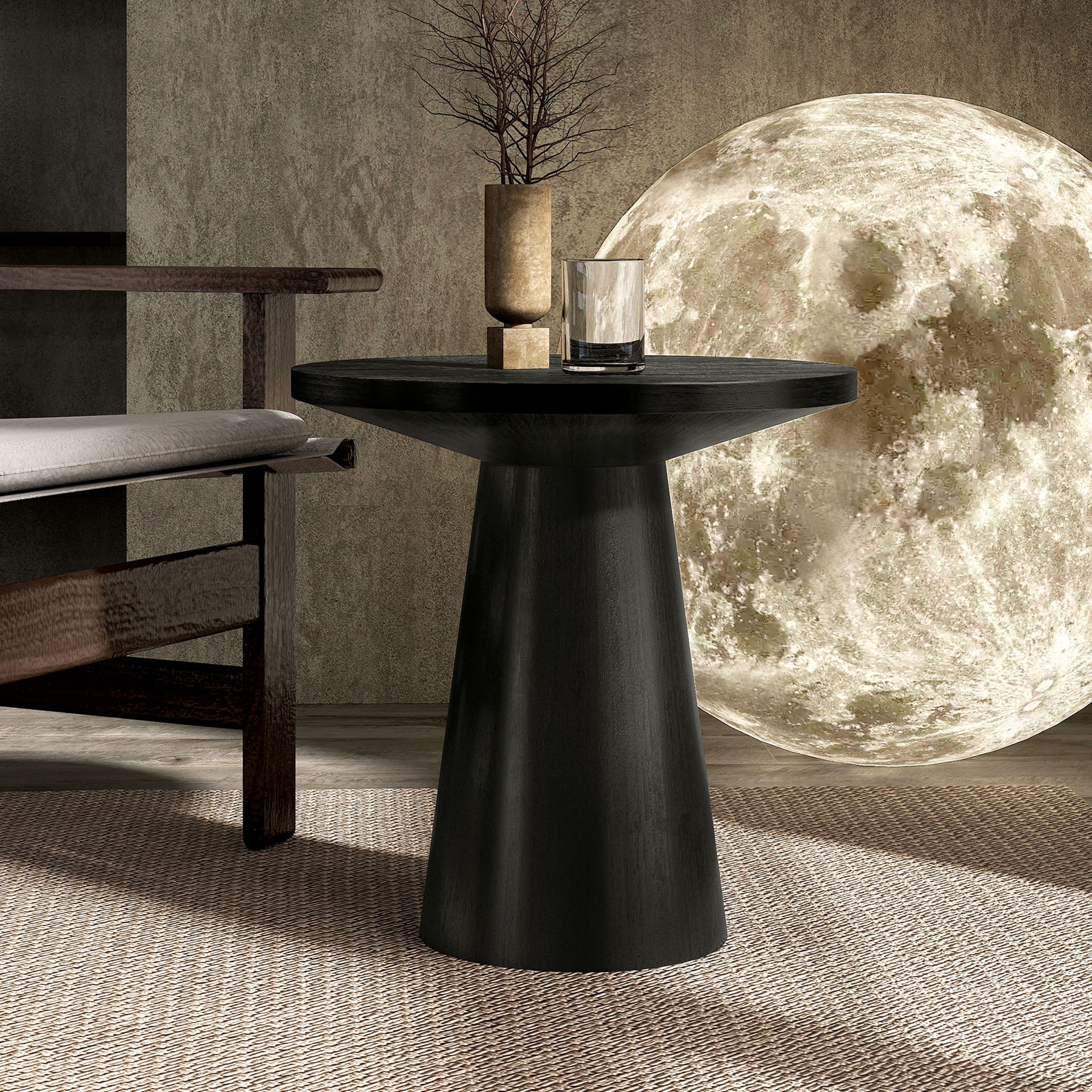 Furniture of America IDF-4222BK-E Leander 20-in W x 21-in H Black Wood Round Modern End Table Assembly Required