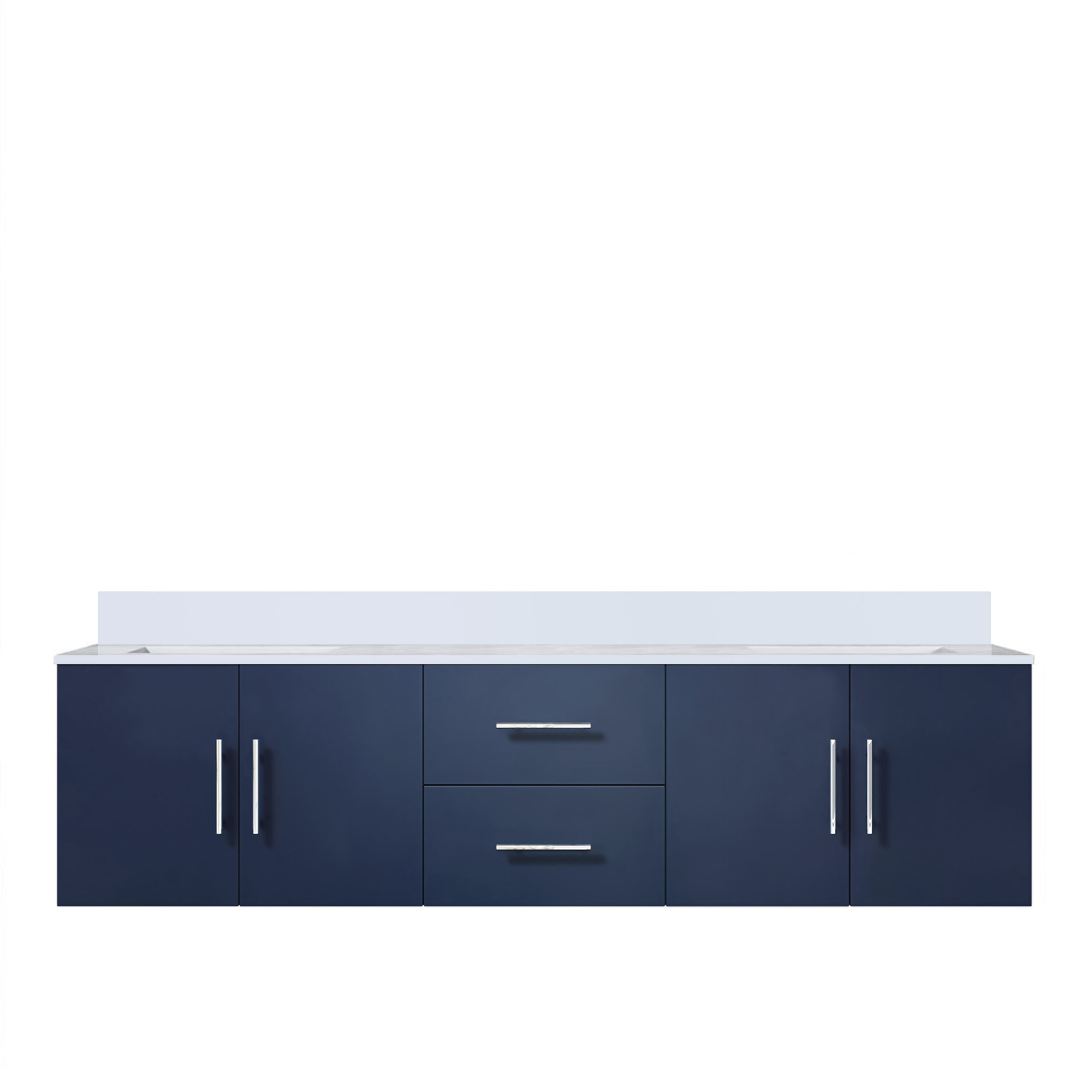 Lexora LVG72DE300 Geneva 72-in Navy Blue Undermount Double Sink Floating Bathroom Vanity with White Cultured Marble Top