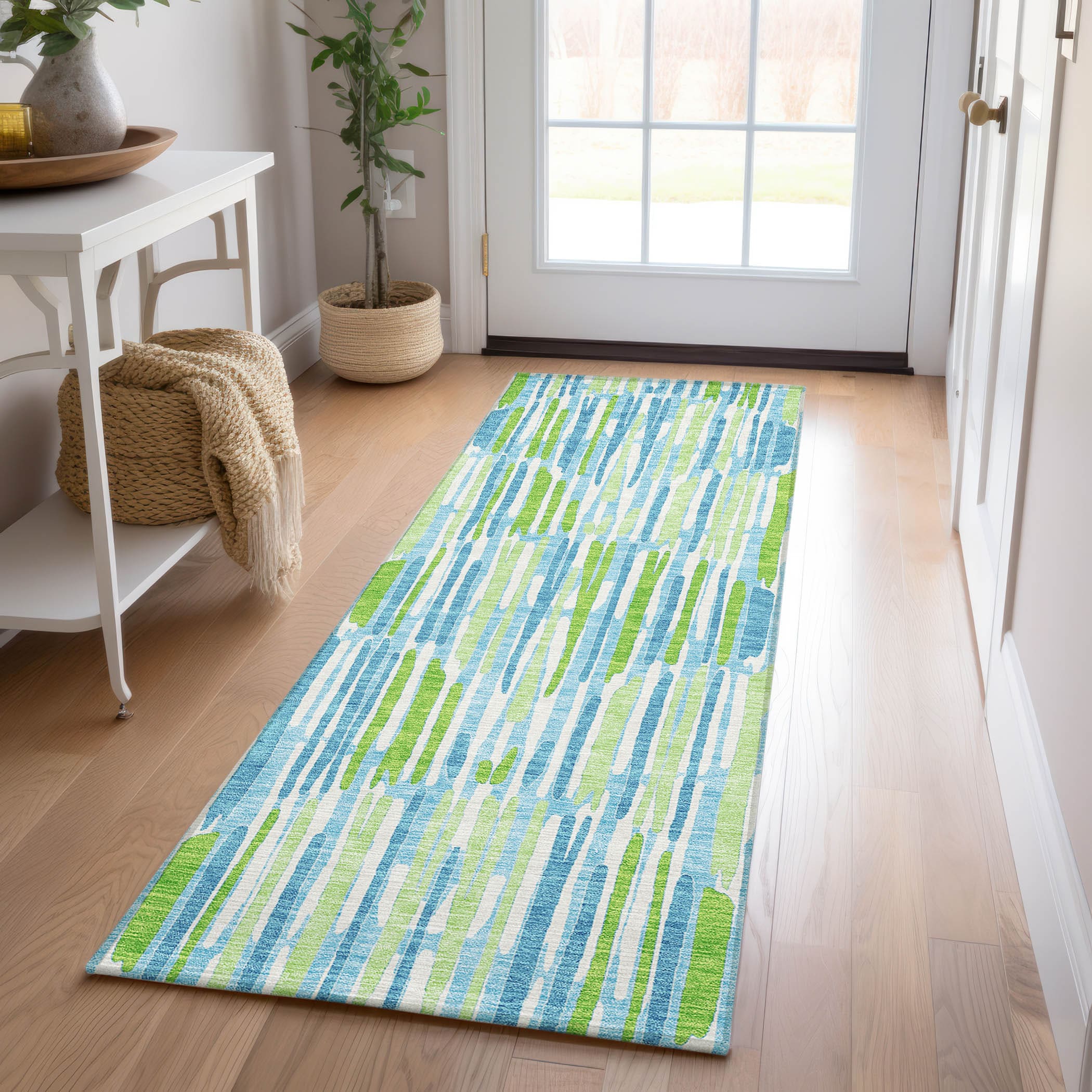 Addison Rugs ACN739AQ2X8 Chantille ACN739AQ 2 x 7 (ft) Polyester Aqua Rectangular Indoor/Outdoor Geometric Machine washable Area rug