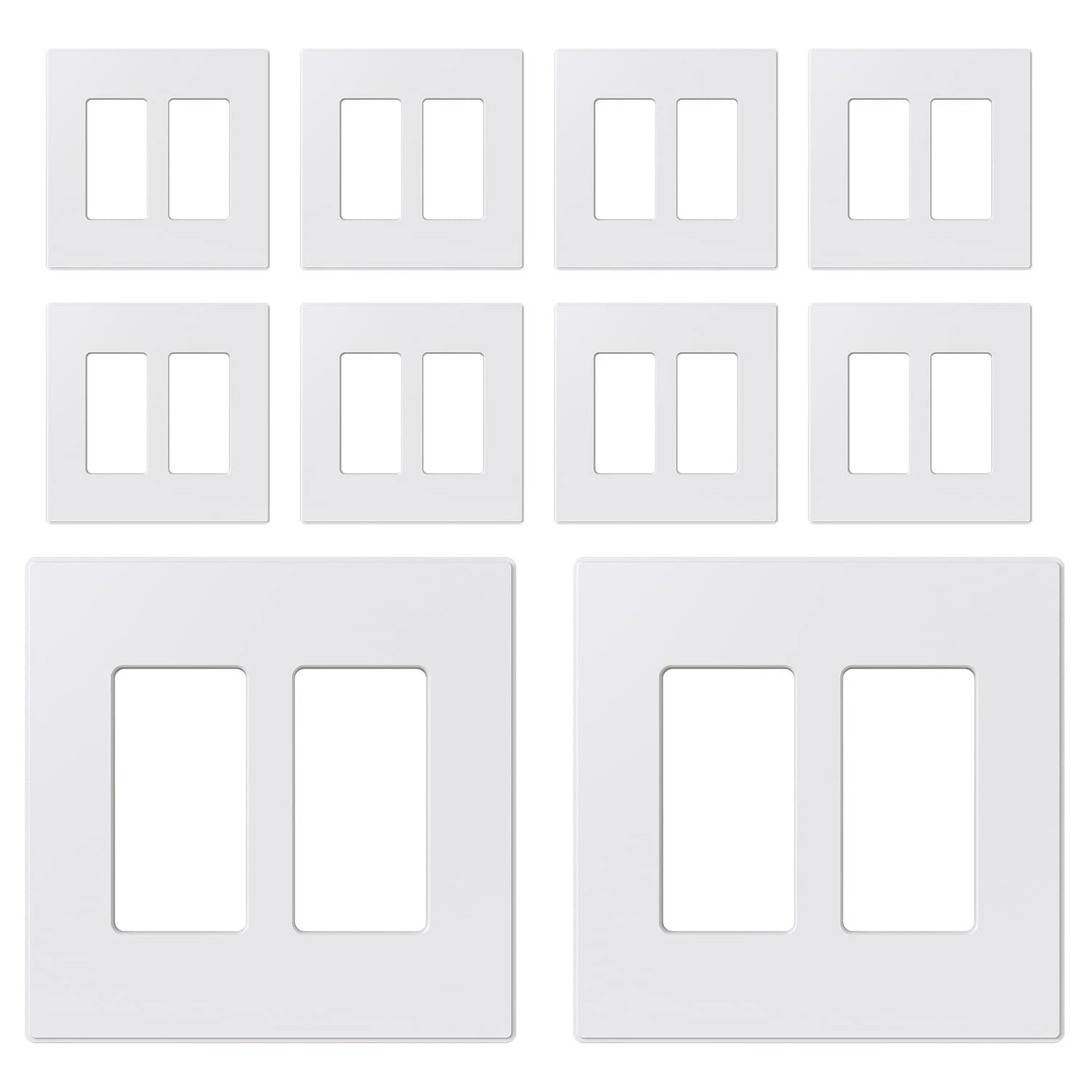 OGETFUUR 10 Pack 2-Gang Screwless Matte White Wall Plate with 4.94in W x 4.88in H for Home Electrical Outlet Cover featuring Durable Plastic Construction and Modern Screwless Design #L5LYH72722