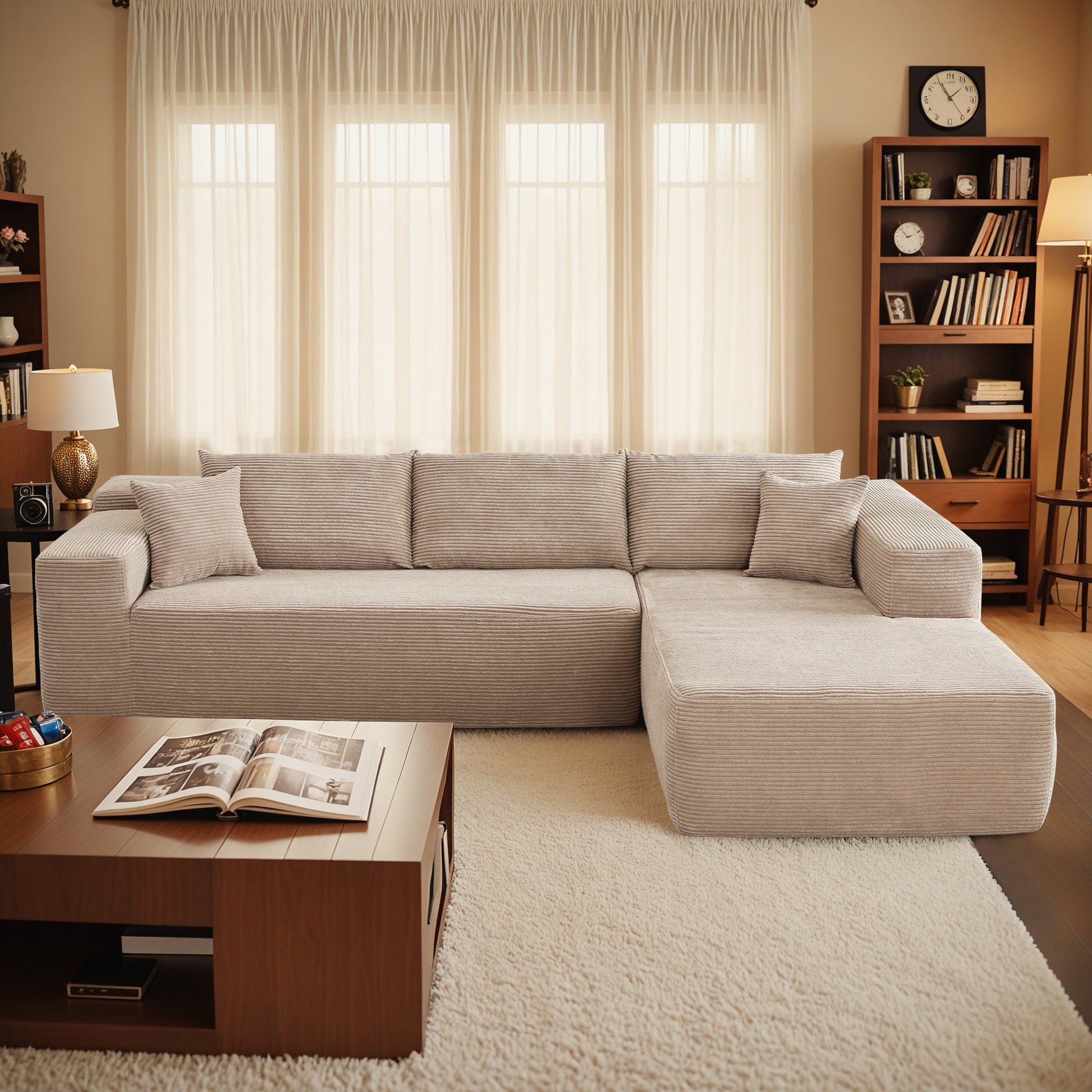 weaxty HMB2V800R Silvia 103.55-in Modern Beige Striped Sectional