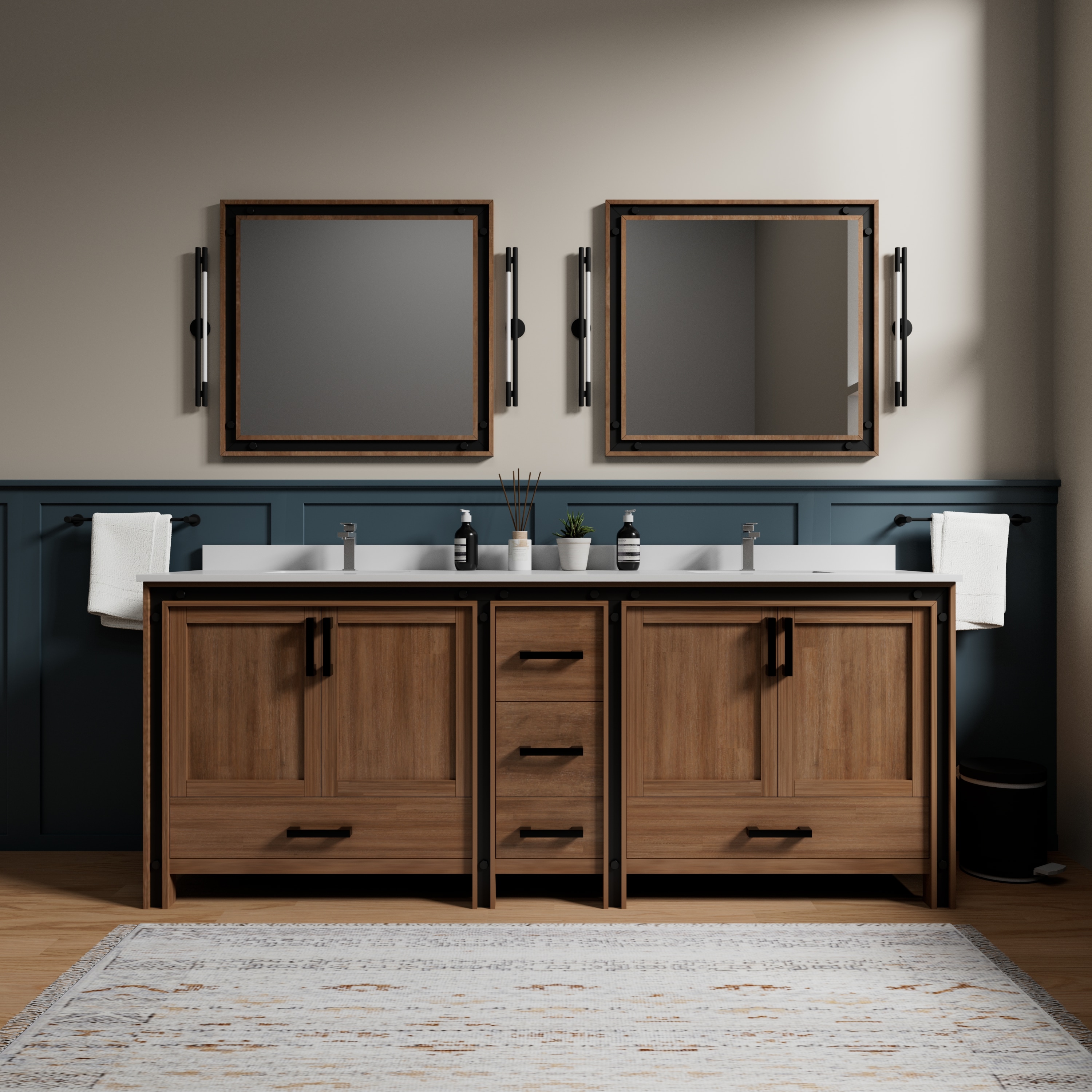 Lexora LVZV84DN200 Ziva 85-in Rustic Barnwood Undermount Double sink Bathroom Vanity with White Quartz Top