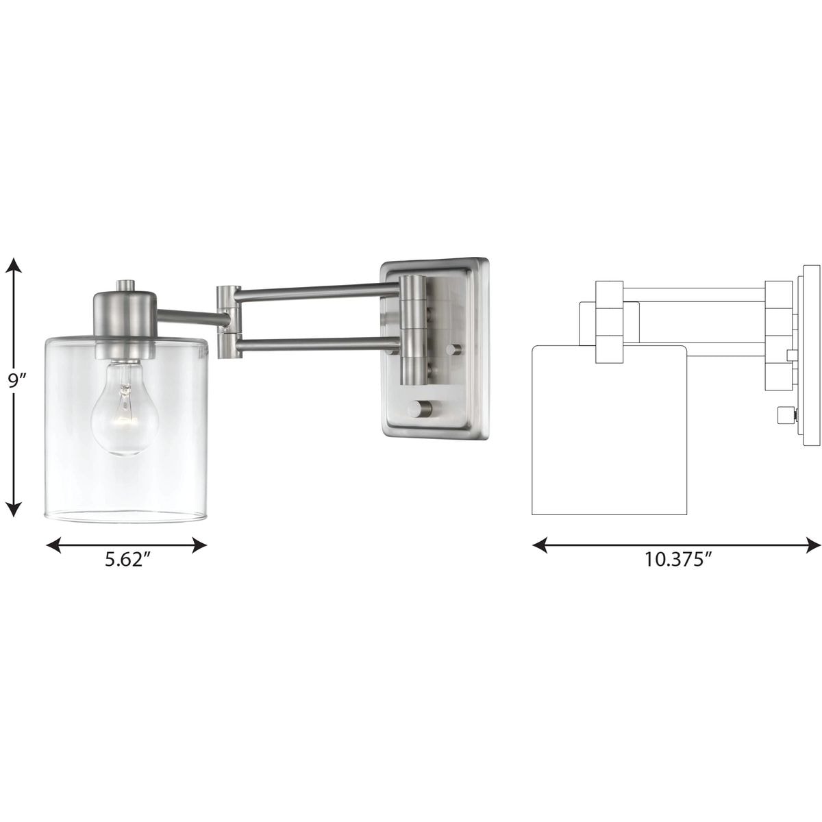 Milner Brushed Nickel Swing Arm Wall Light with Clear Glass Shade