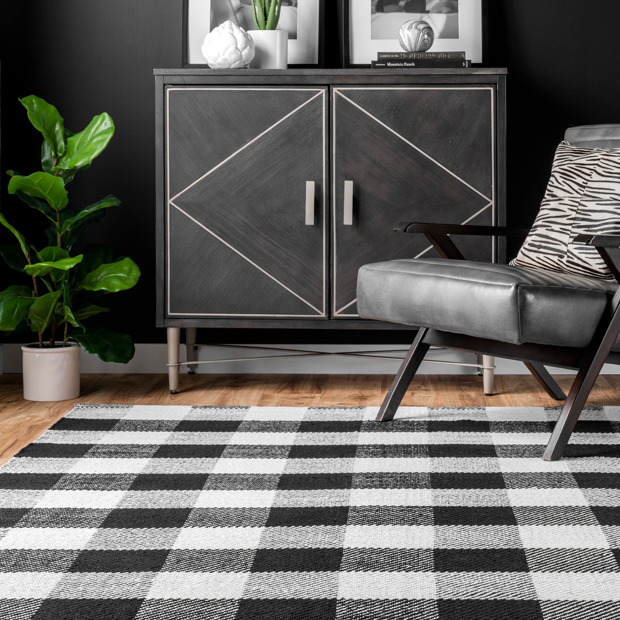 Black and White Buffalo Plaid Cotton 10' x 14' Area Rug