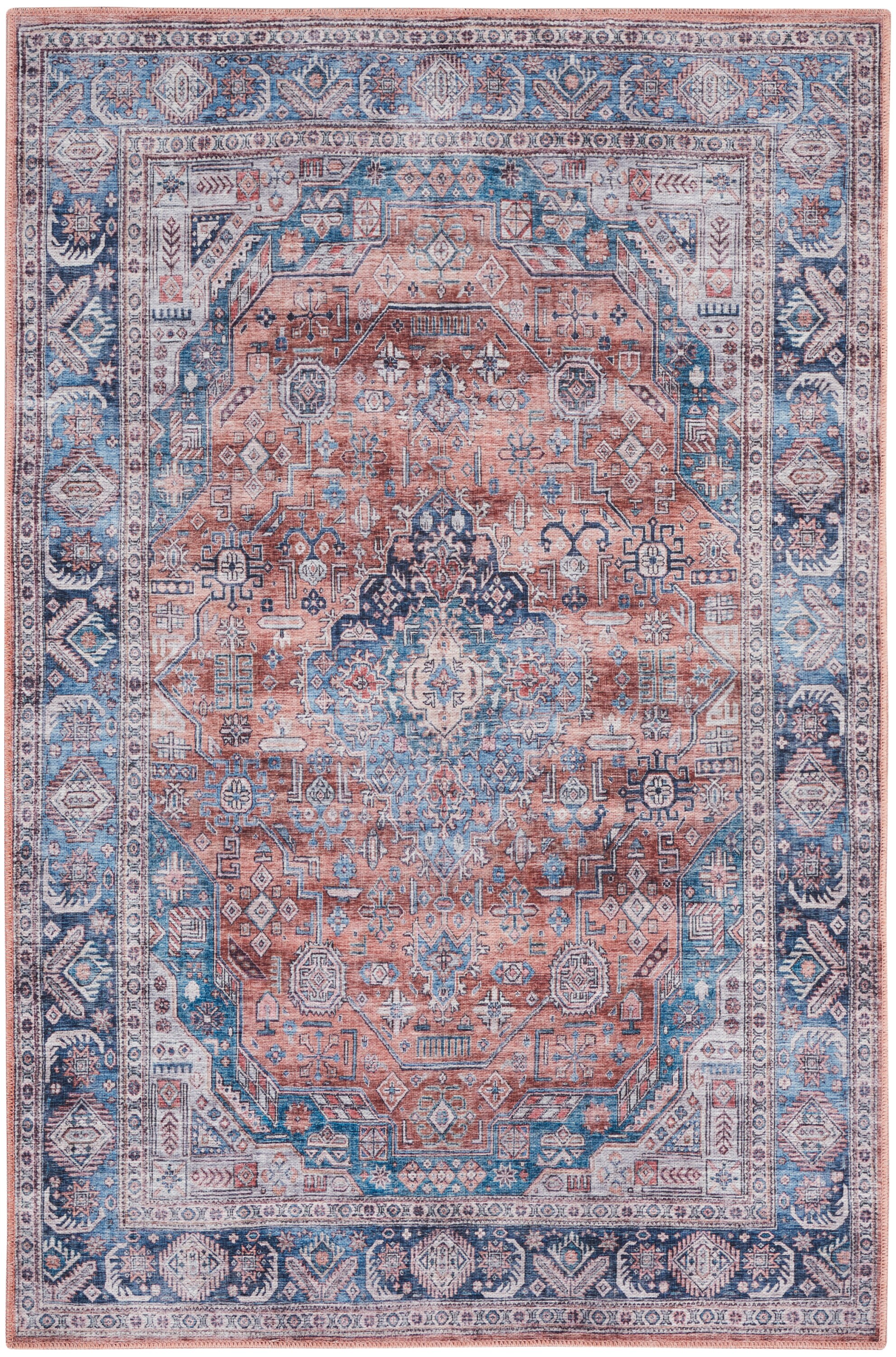 Vintage Charm Blue Multi 4' x 6' Flat Woven Washable Wool Blend Rug