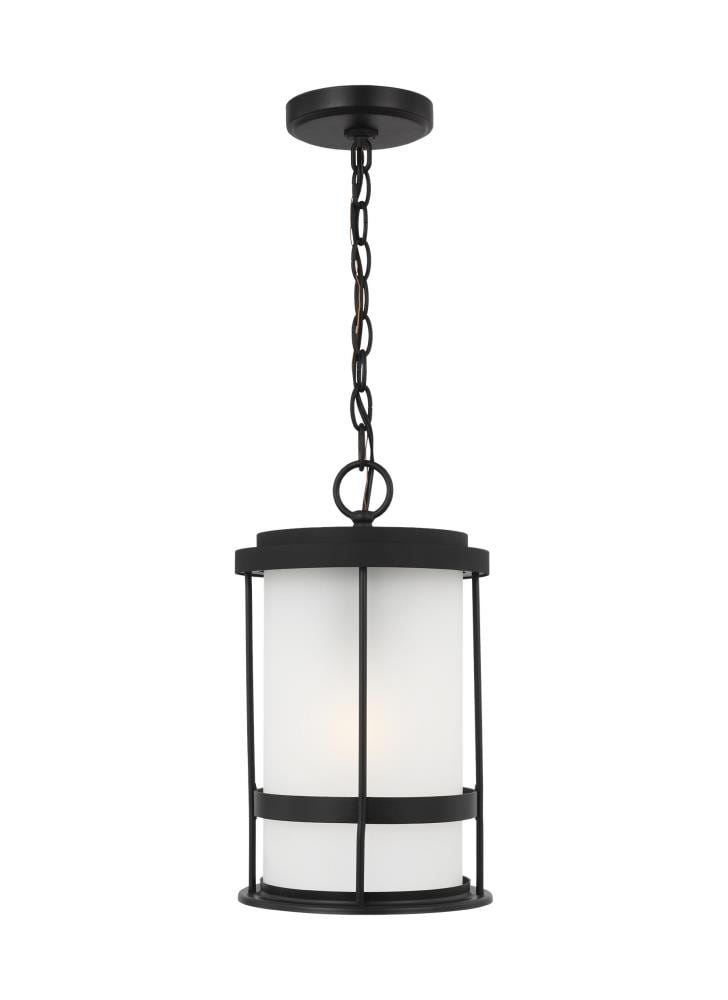 Generation Lighting 6290901EN3-12 Wilburn 1 -Light Black Craftsman Etched glass Cylinder Medium Outdoor Hanging Pendant light