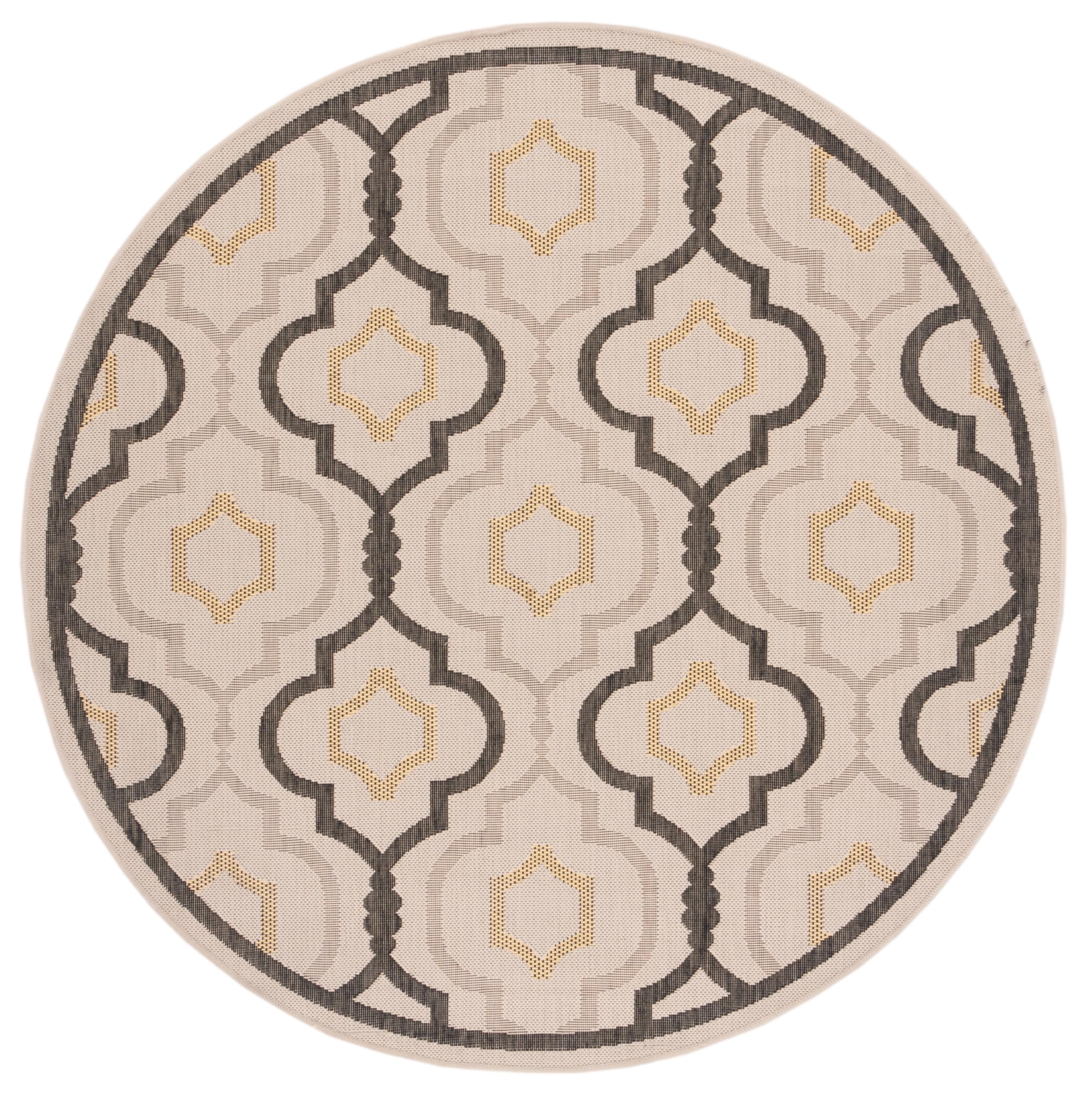 Safavieh CY7938-256A21-8R Courtyard Doubs 8 x 8 (ft) Loomed Polypropylene Beige/Black Round Indoor/Outdoor Abstract Coastal Area rug