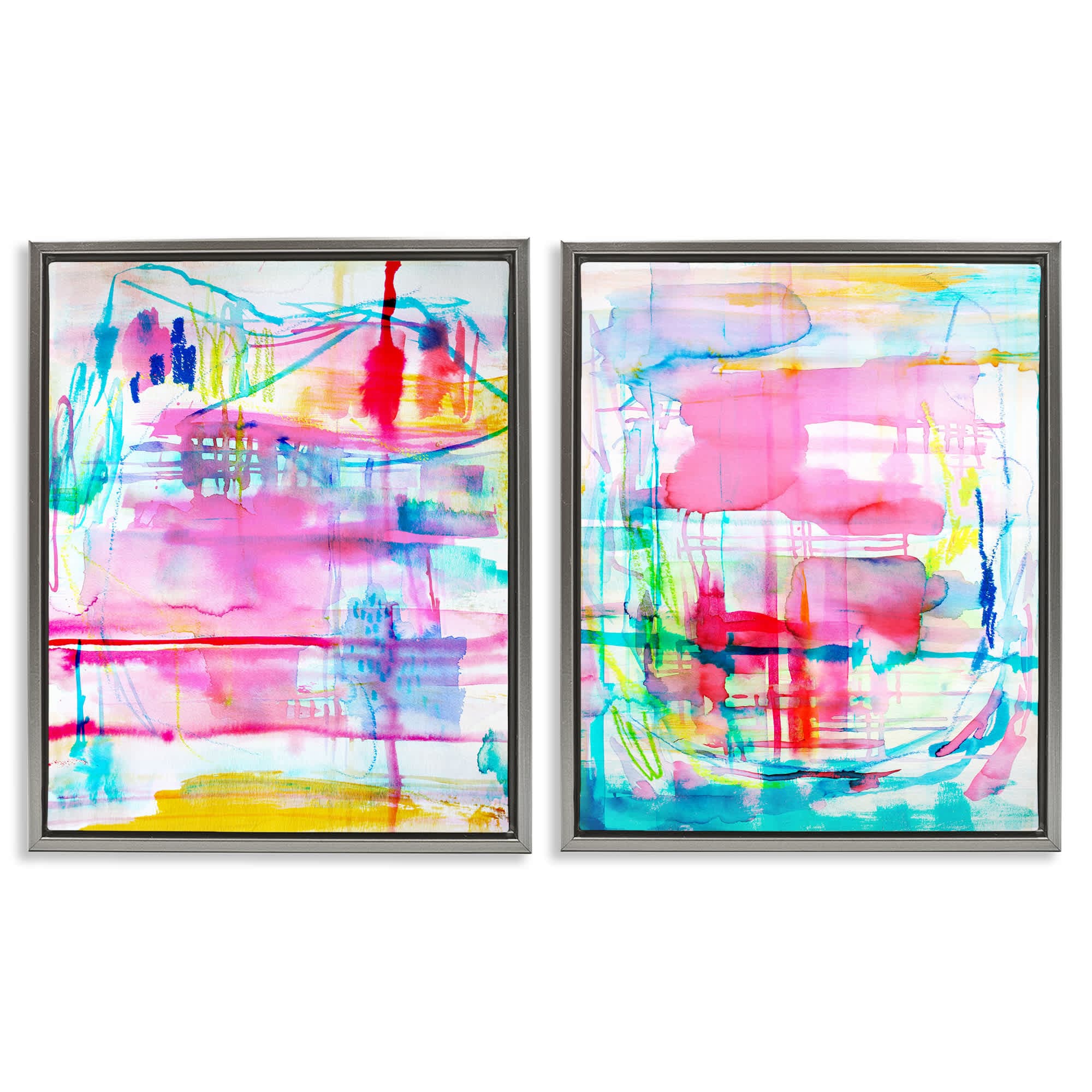 Stupell Industries B2-888-FFL-2PC-16X20 Vibrant Chaos Abstractions 2 Piece Gray Framed Floater Canvas Set By Gemma Bardot 17 x 21