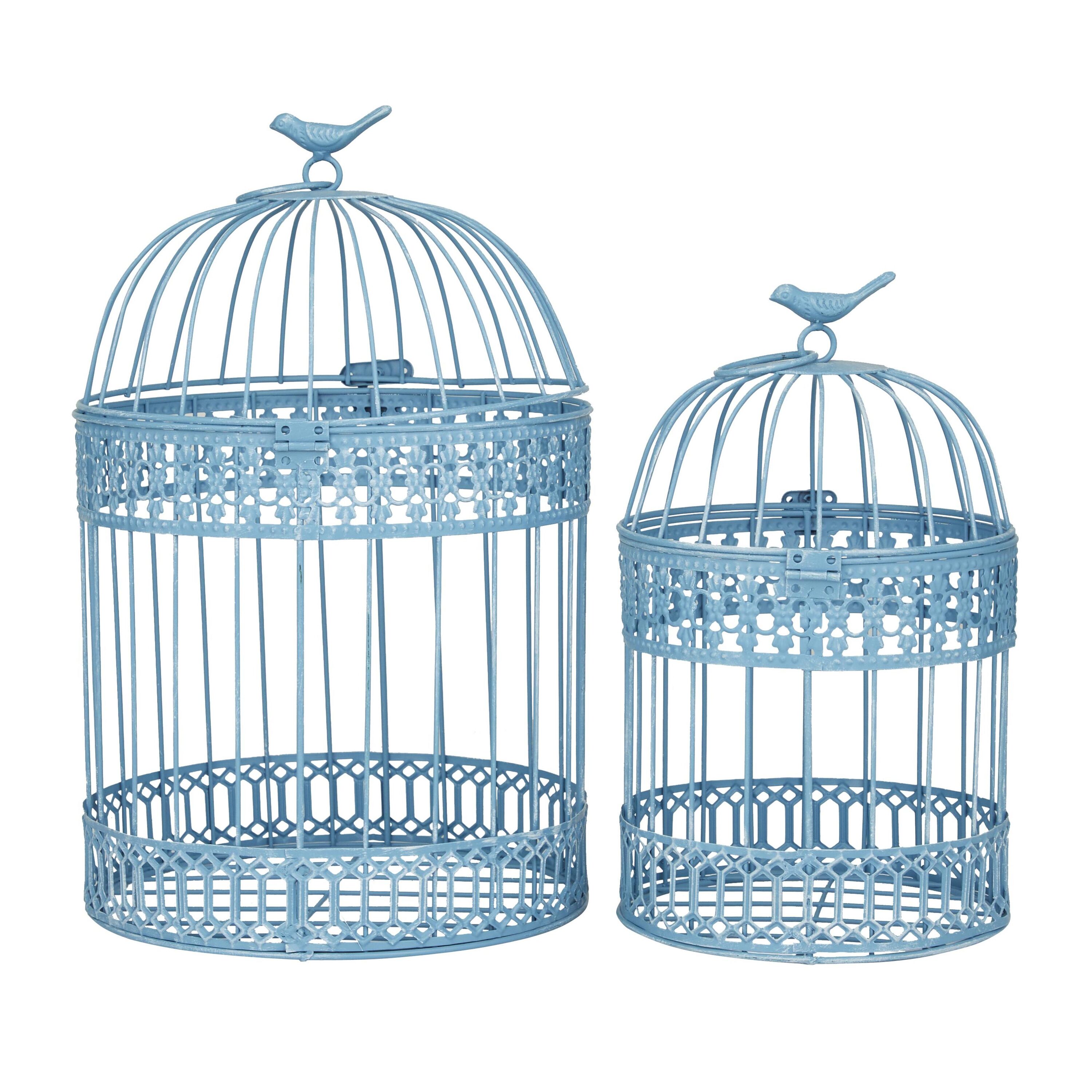 Blue Metal Birdcage Set with Latch Lock and Hanging Hook