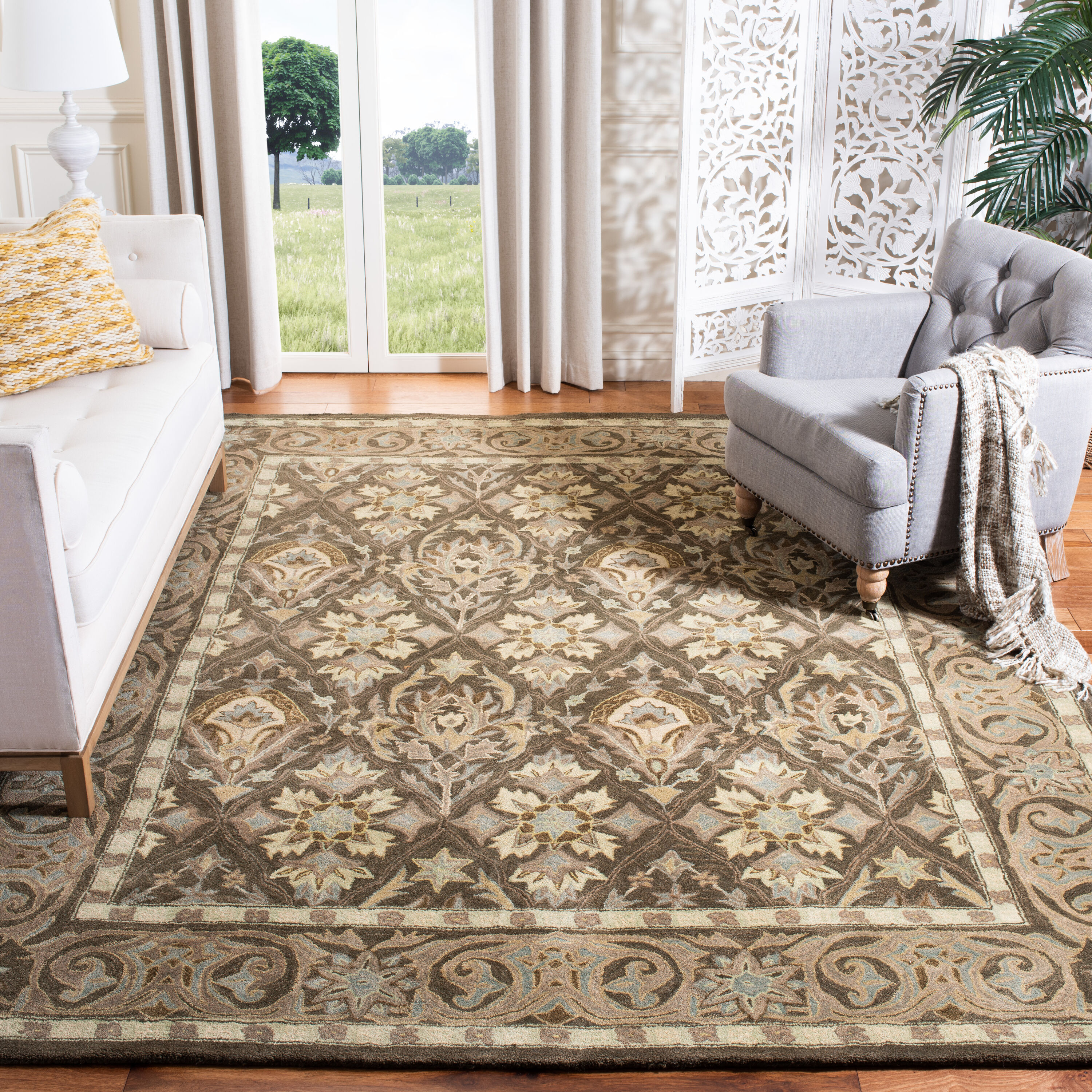 Safavieh 9 x 12 Wool Brown/Beige Indoor Floral/Botanical Vintage Area ...