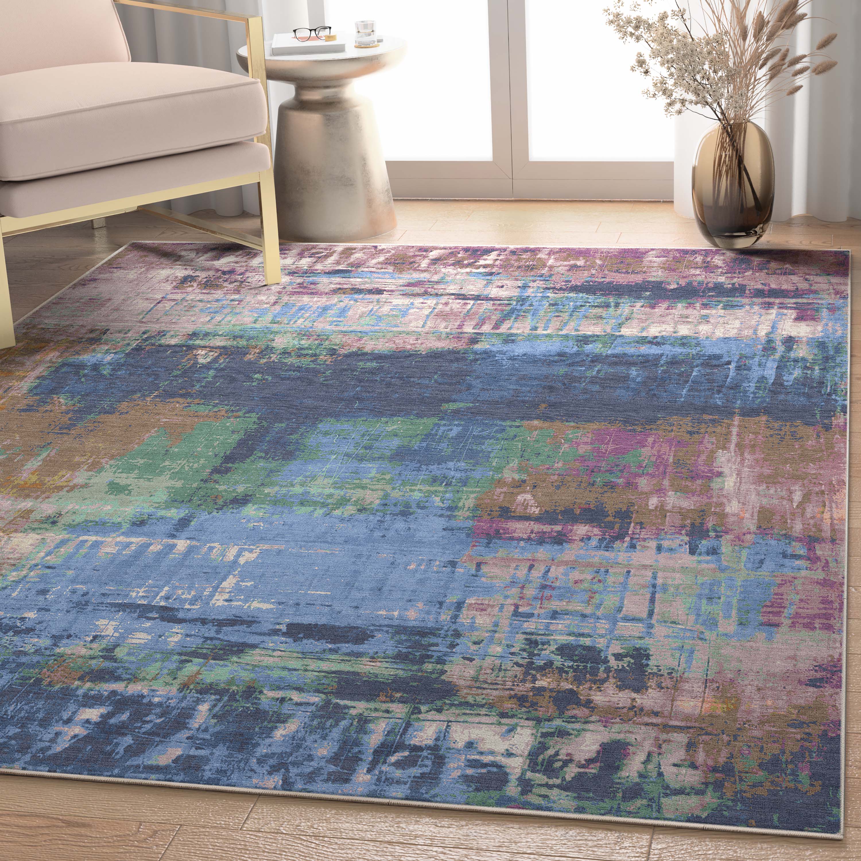 Well Woven W-AB-30A-7 Abstract 8 x 10 (ft) Flatweave Polyester Multi Rectangular Indoor Stripe Mid-Century Modern Area rug