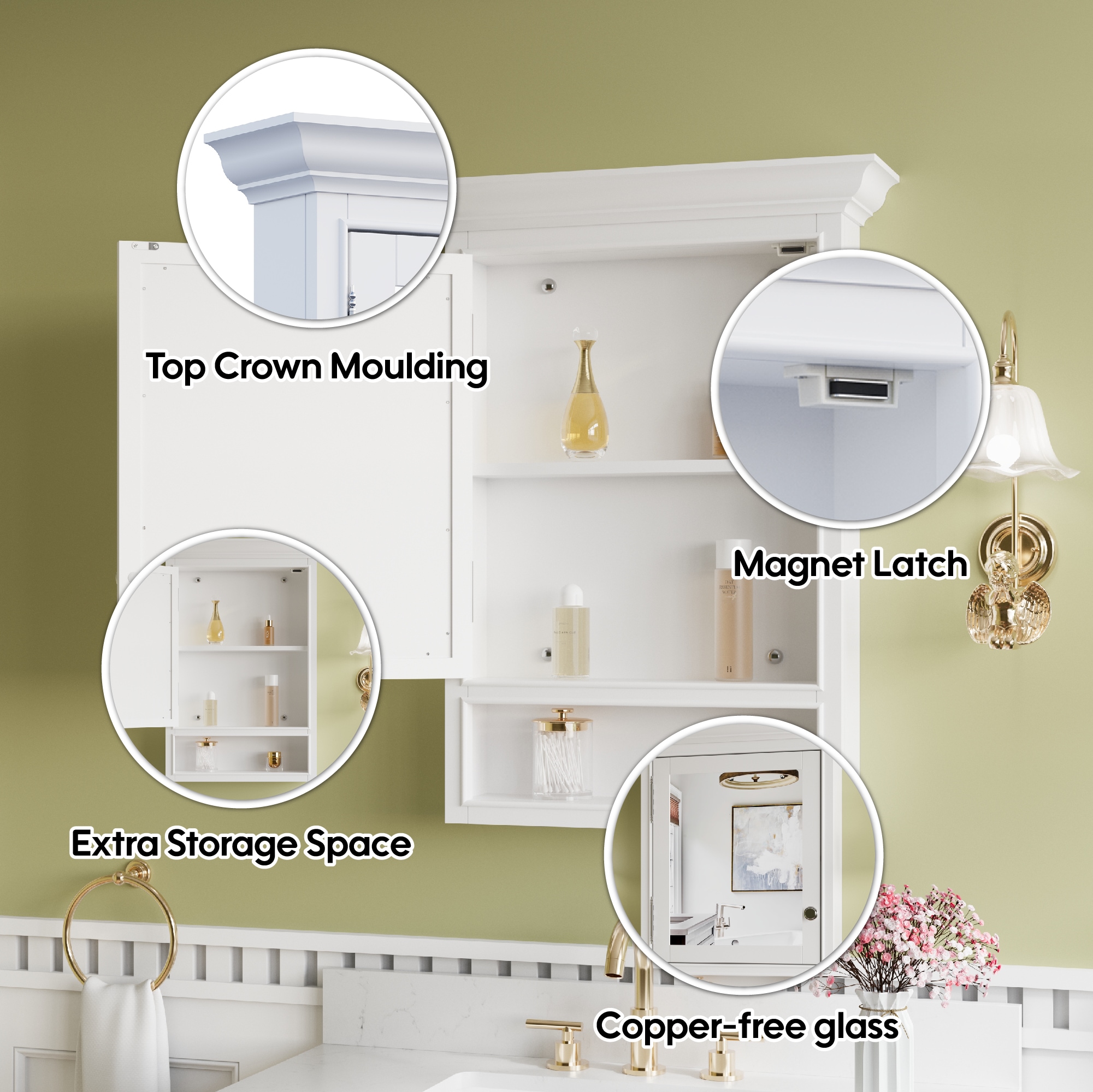 Forclover HM-J2432WT Bathroom-Medicine-Cabinets - View #4