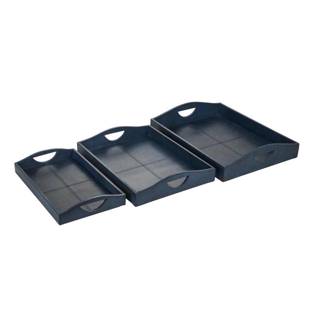 Grayson Lane 95098 3 -Pack Blue Leather Industrial Decorative tray