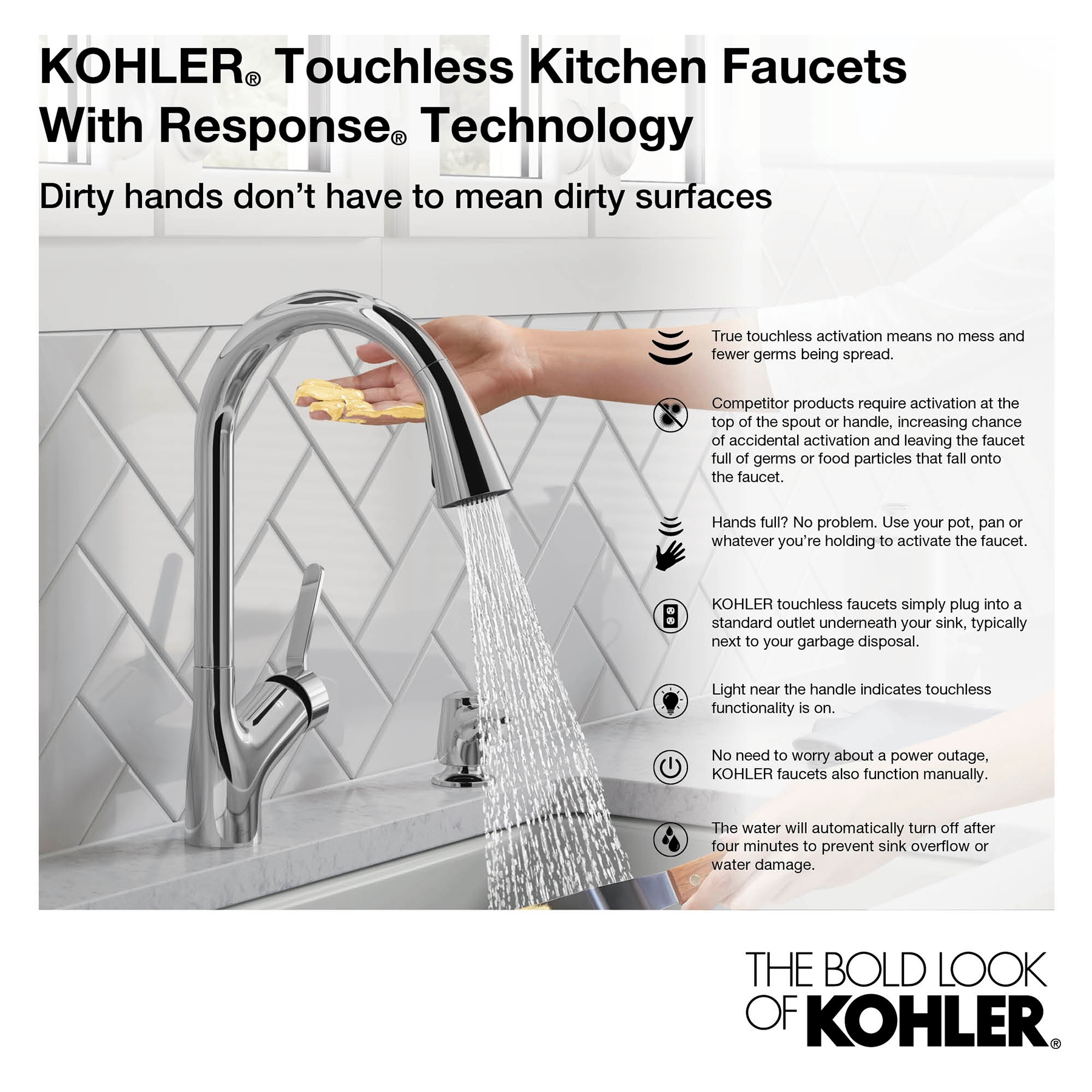 Kohler Graze Polished Chrome Single Handle Touchless Pull Down Kitchen Faucet With Sprayer K 9520