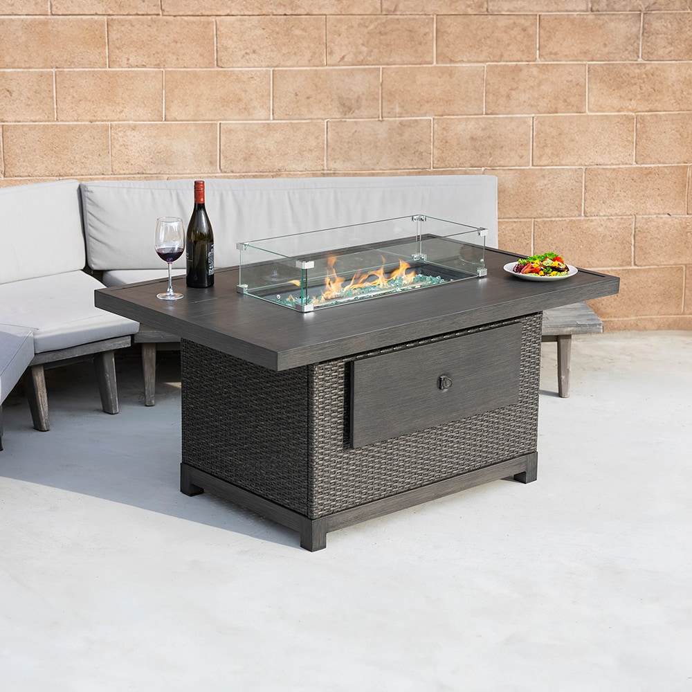 Kinger Home NOVI 52-in W 50000-BTU Grey Wicker Propane Gas Fire Pit ...