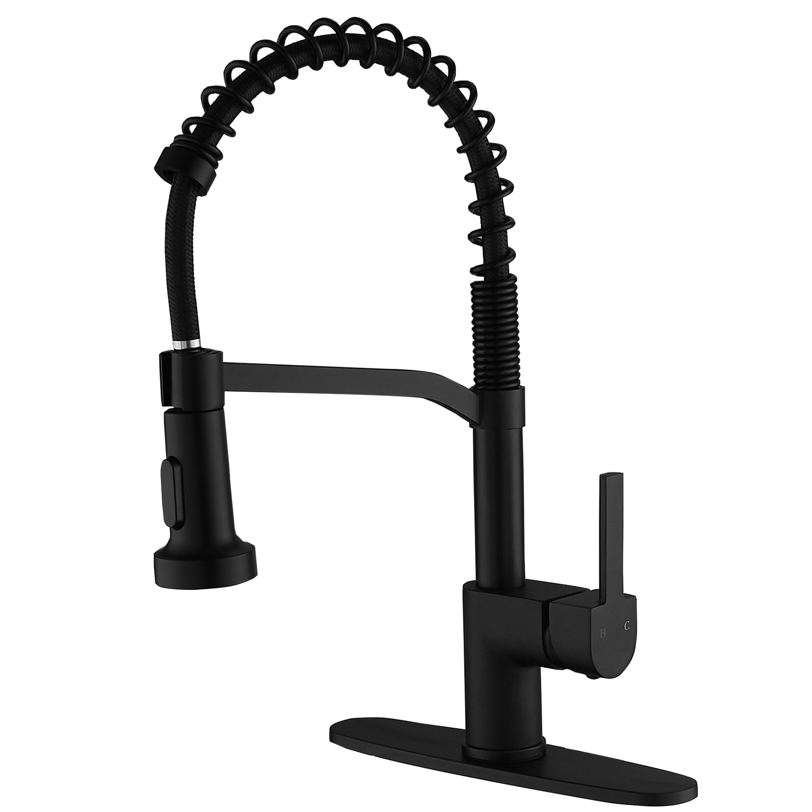 BWE A-94011-BLACK A-94011 Single-Handle Kitchen Faucet Matte Black Single Handle Deck-mount Pull-down Kitchen Faucet with Sprayer ( Deck Plate Included )