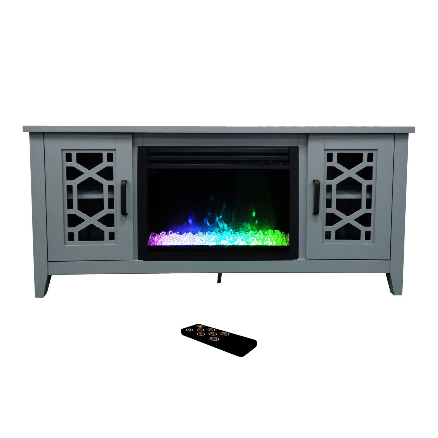 Cambridge CAM5414-1SBLCRS 55.9-in W Slate Blue TV Stand with Fan-forced Electric Fireplace