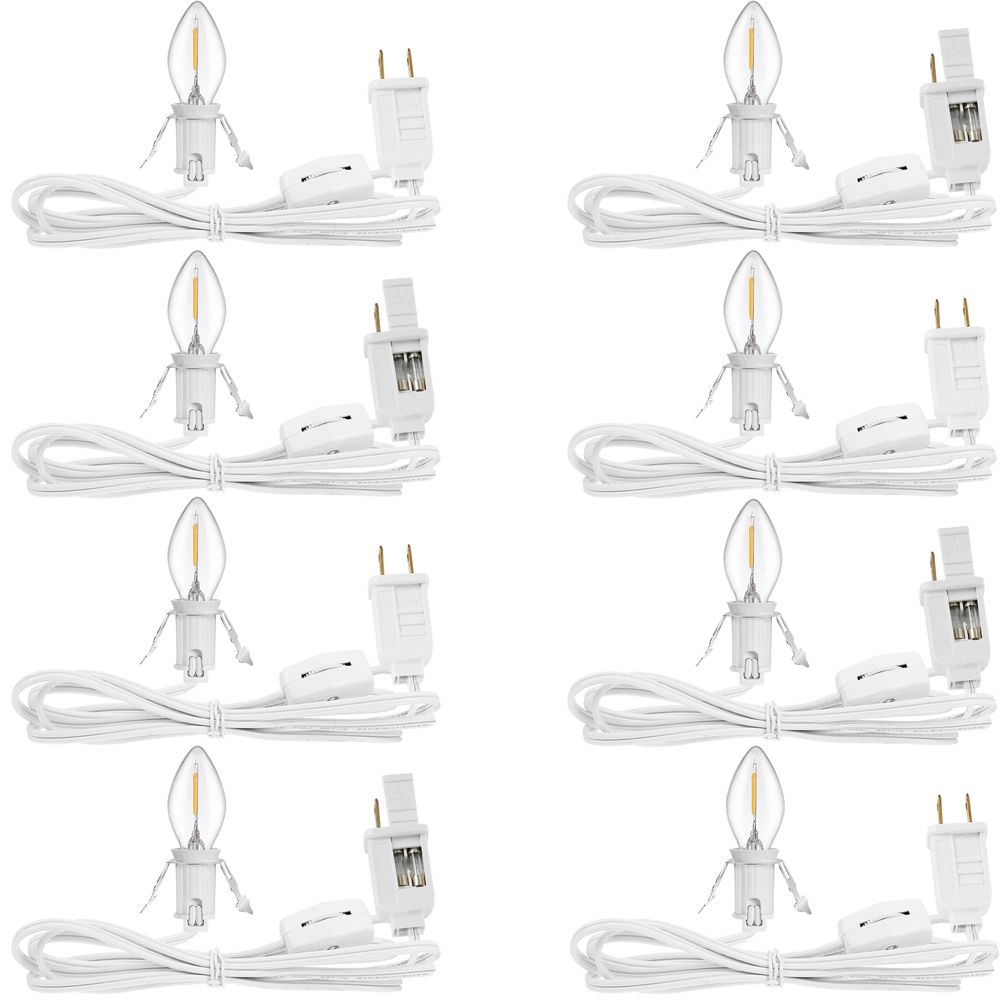 Aoibox  6 ft 18 AWG 2 Conductor White Stranded Lamp Wire with On Off Switch C7 LED Bulb for Craft and Decorative Lighting 6 Pac
