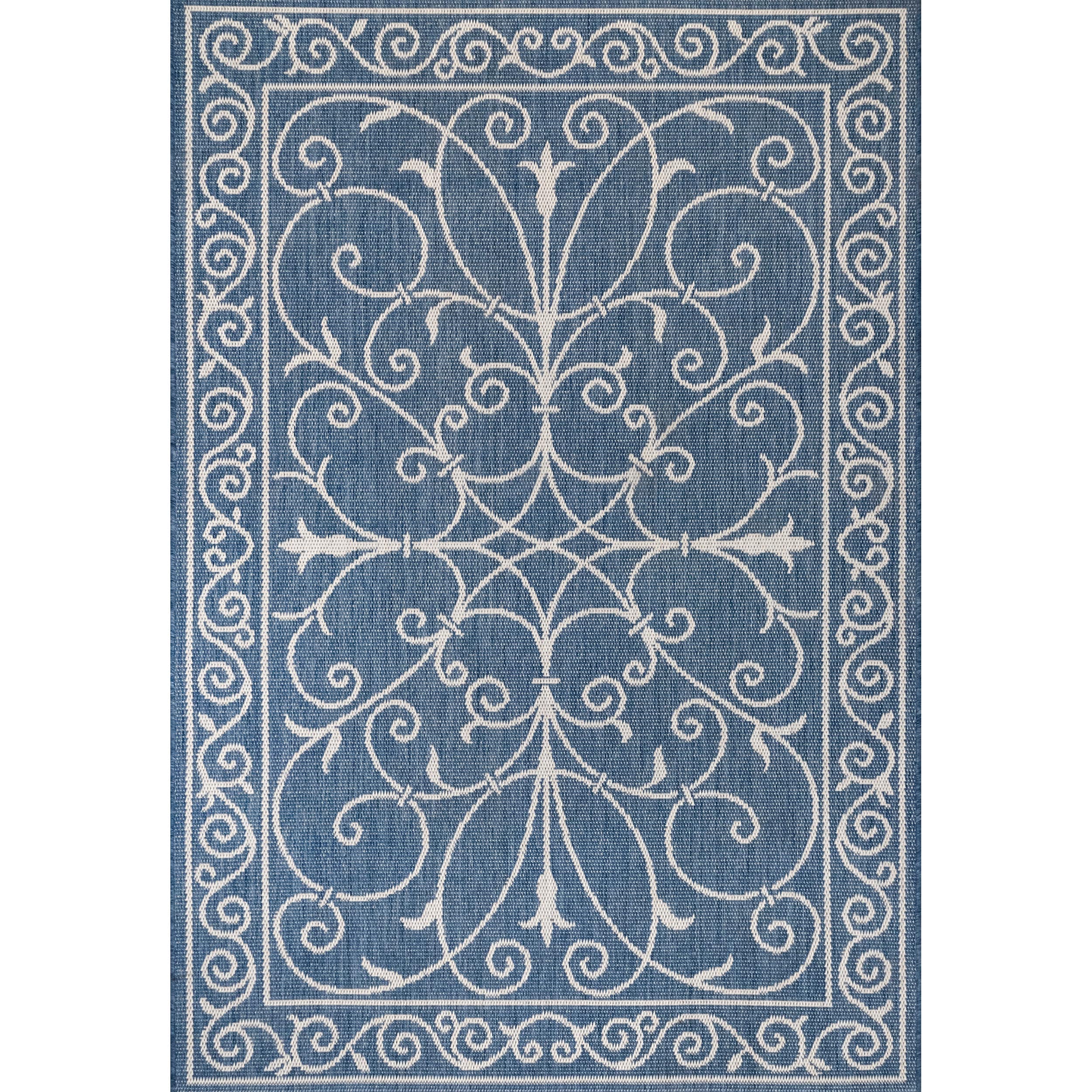 Kathleen Blue and White Synthetic 6' x 9' Rectangular Area Rug
