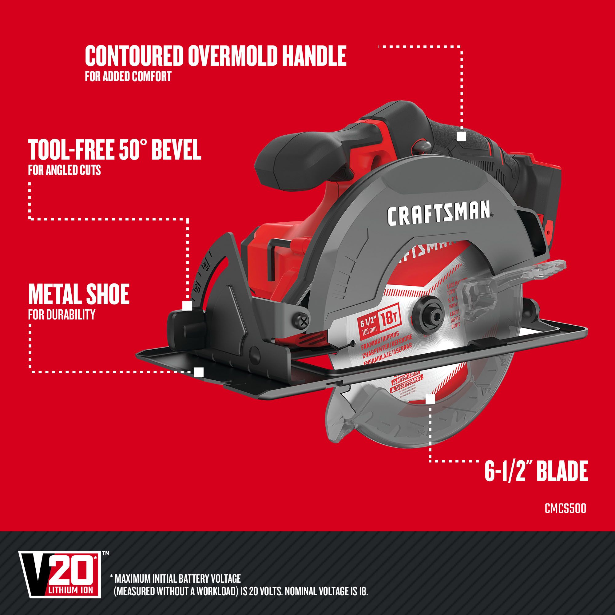 CRAFTSMAN V20 20-volt Max 6-1/2-in Cordless Compact Circular Saw (Bare Tool)  in the Circular Saws department at
