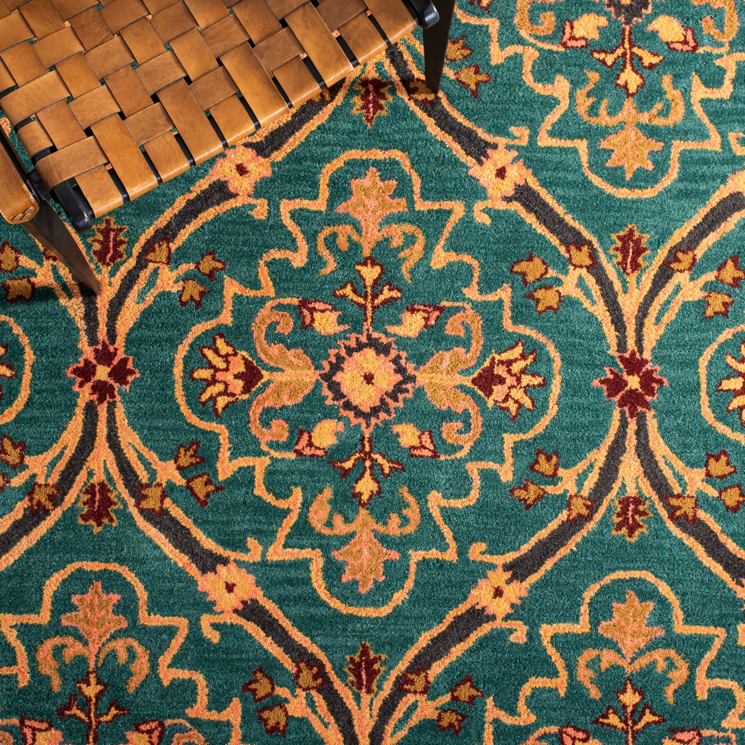 Hand-Tufted Elegance Green & Orange Wool 3' x 5' Area Rug