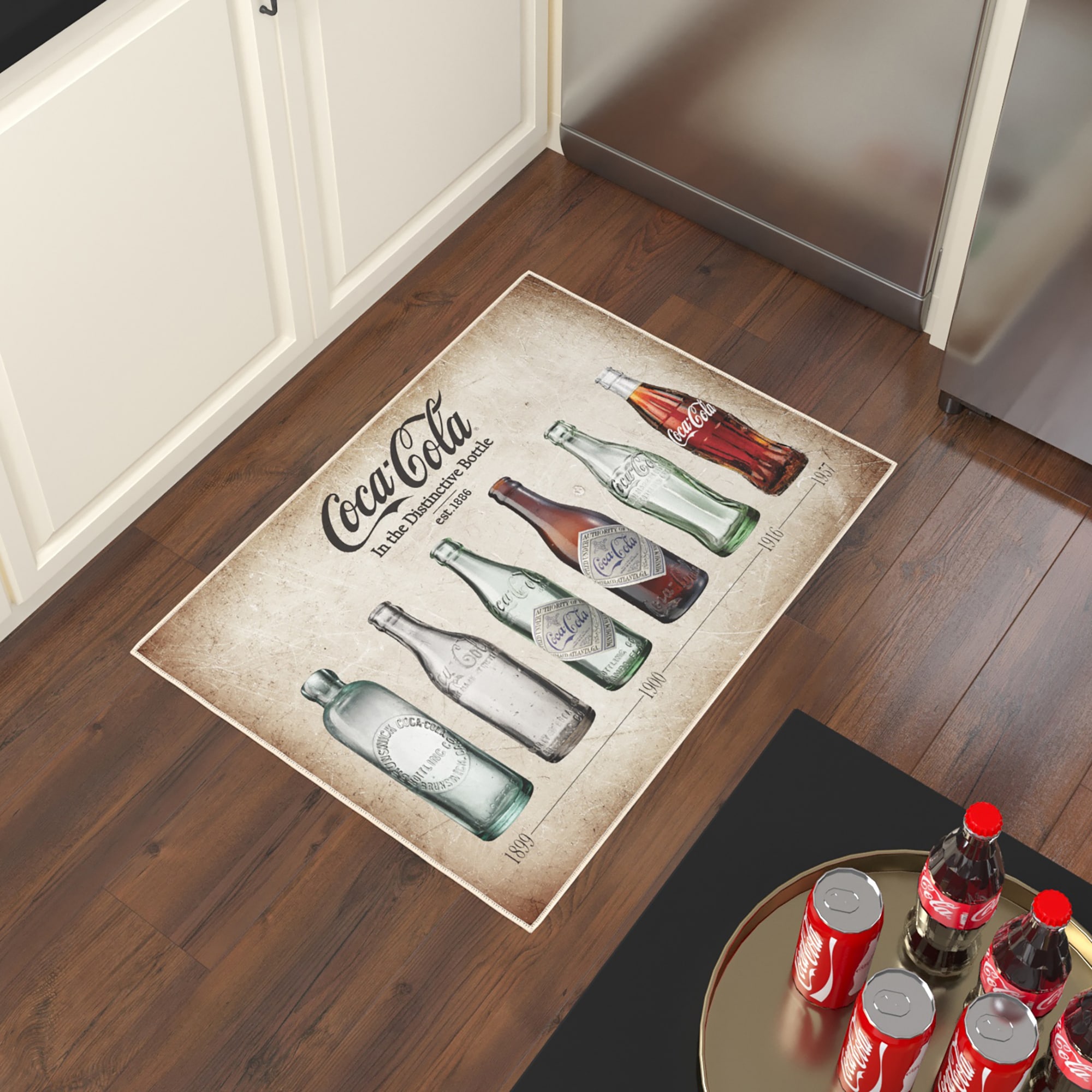 Ottomanson COKE109-2X3 Coca-Cola Kitchen Rug 2 x 3 (ft) Loomed Polyester Beige/Multi Rectangular Indoor Area rug