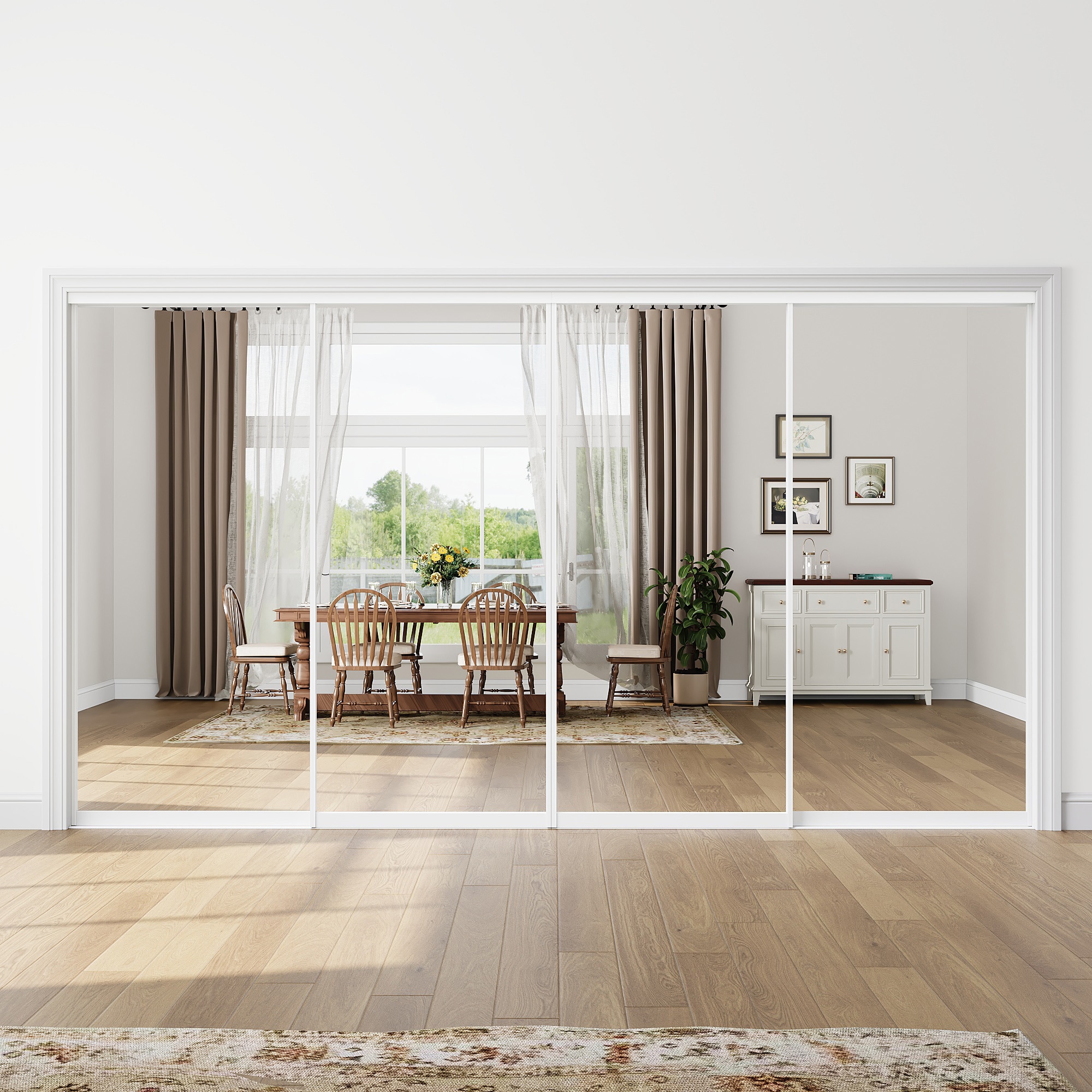 JUJUBON - 144-in x 80-in White 1-panel Mirrored glass Smooth Solid core Prefinished Aluminum Clos...