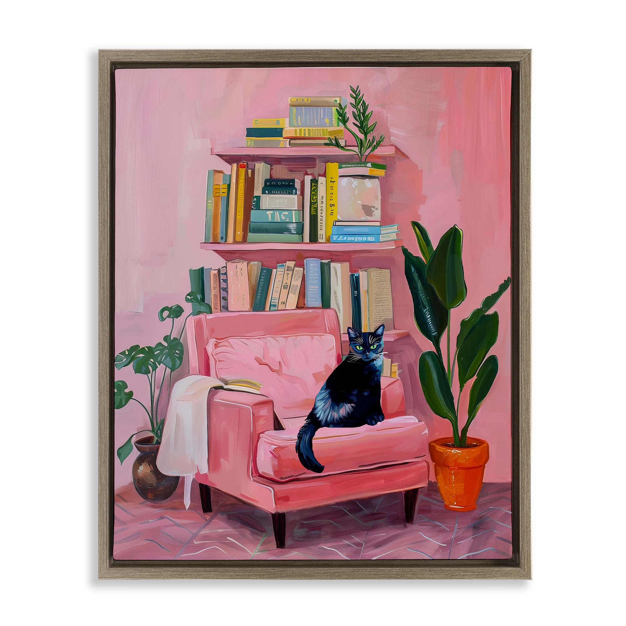 Stupell Industries BT-086-FFE-16X20 Calm and Cozy Pink Interior Brown Framed Floater Canvas Wall Art By Lil Rue 17 x 21