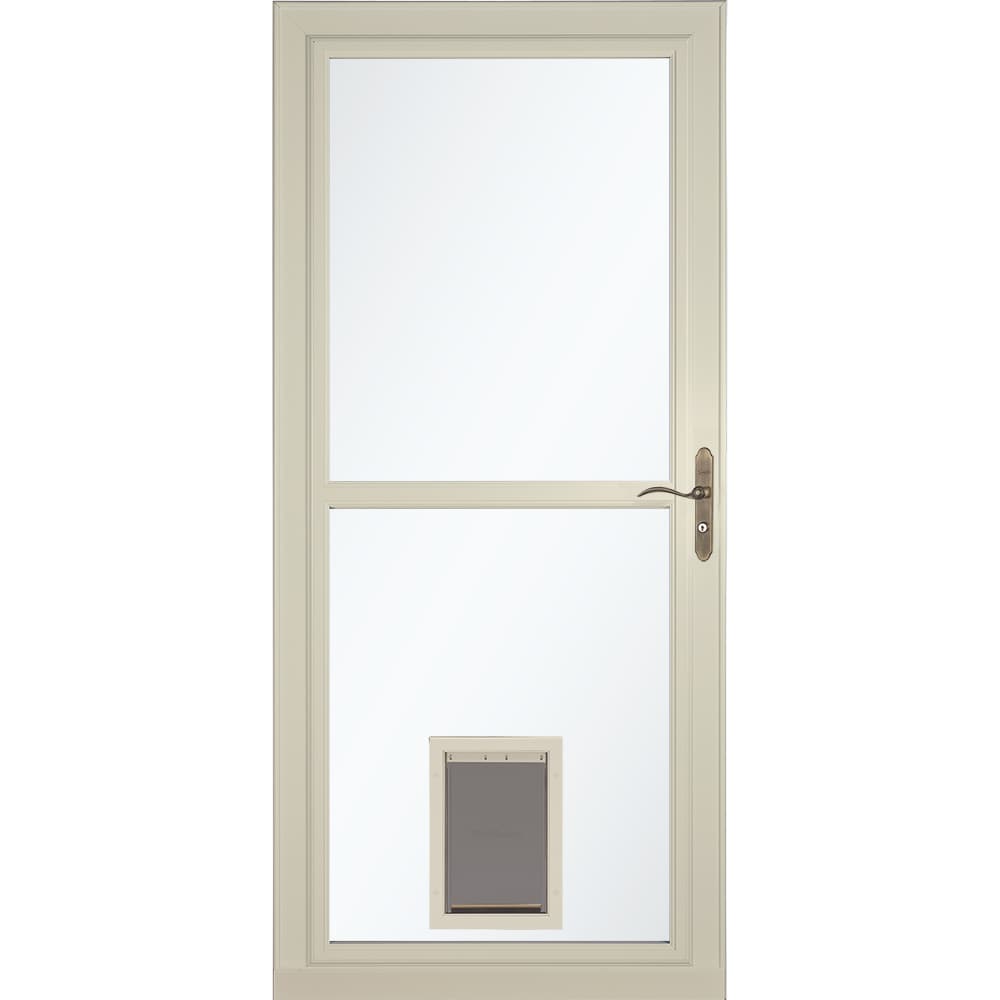 LARSON Tradewinds Selection Pet Door 36-in x 81-in Almond Full-view Retractable Screen Aluminum Storm Door with Antique Brass Handle in Off-White -  1467908220